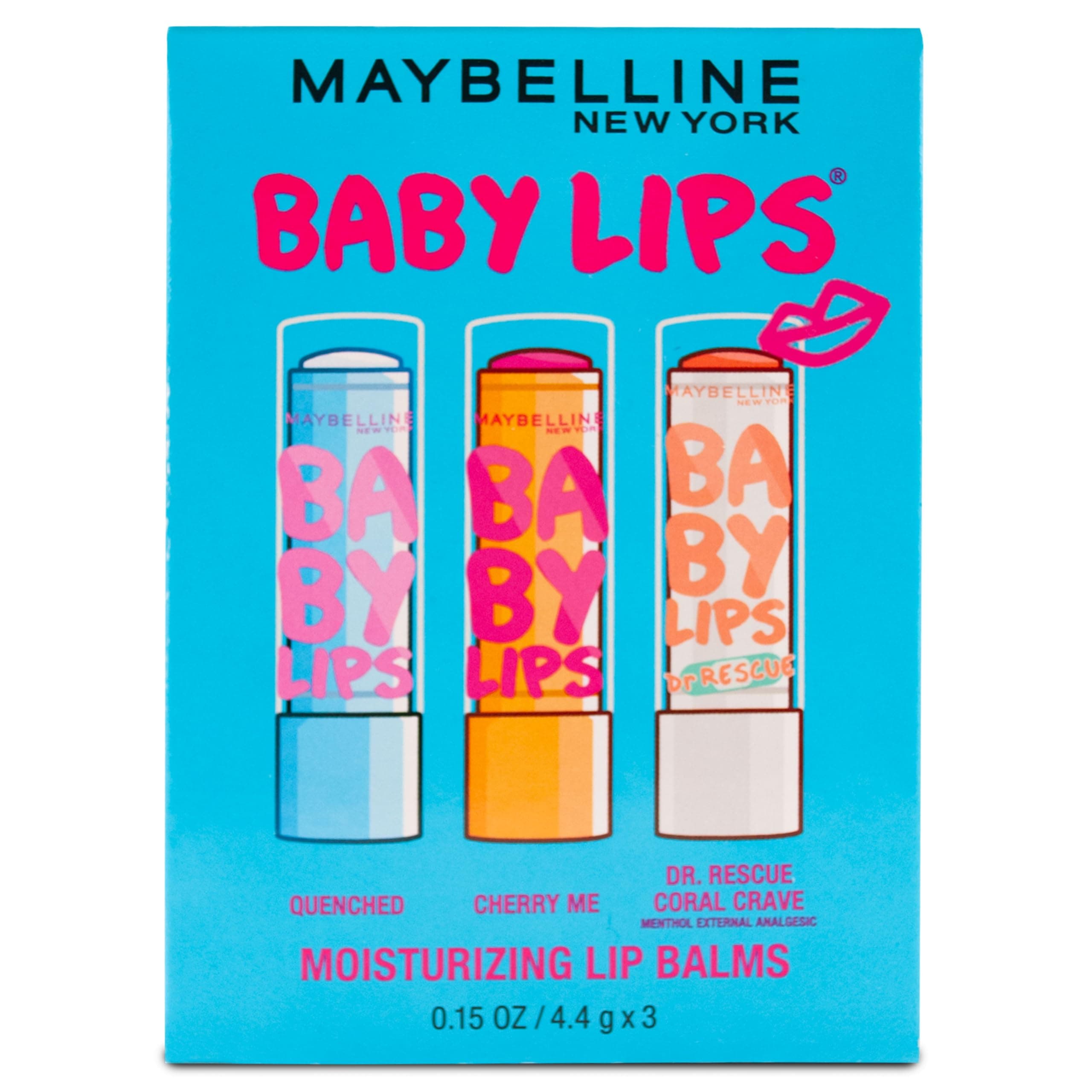 New York Baby Lips Moisturizing Lip Balm 3-pack, Lip Care Essentials, 3 Shades