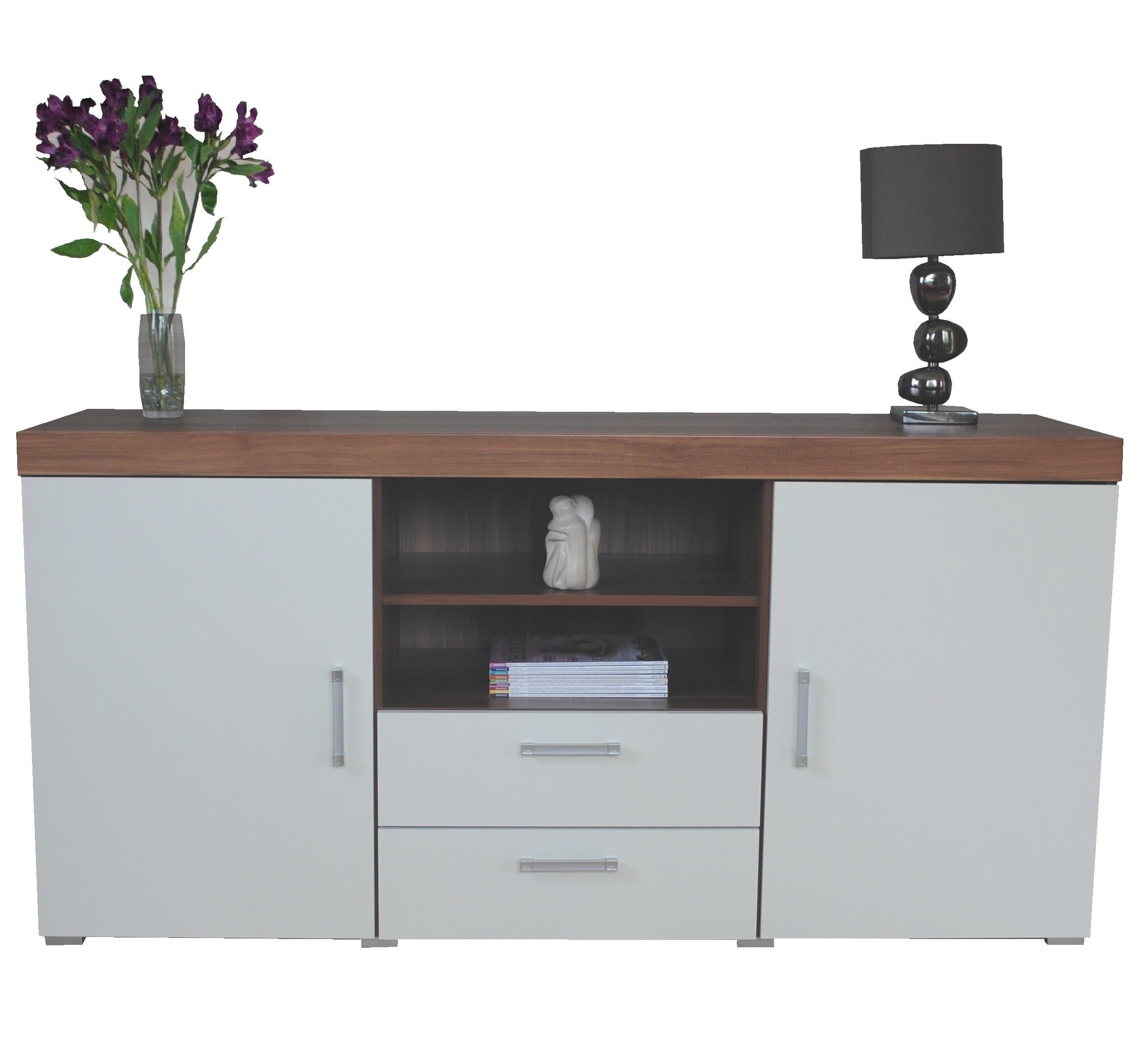 Sydney White & Walnut Large 2 Door 2 Drawer Sideboard
