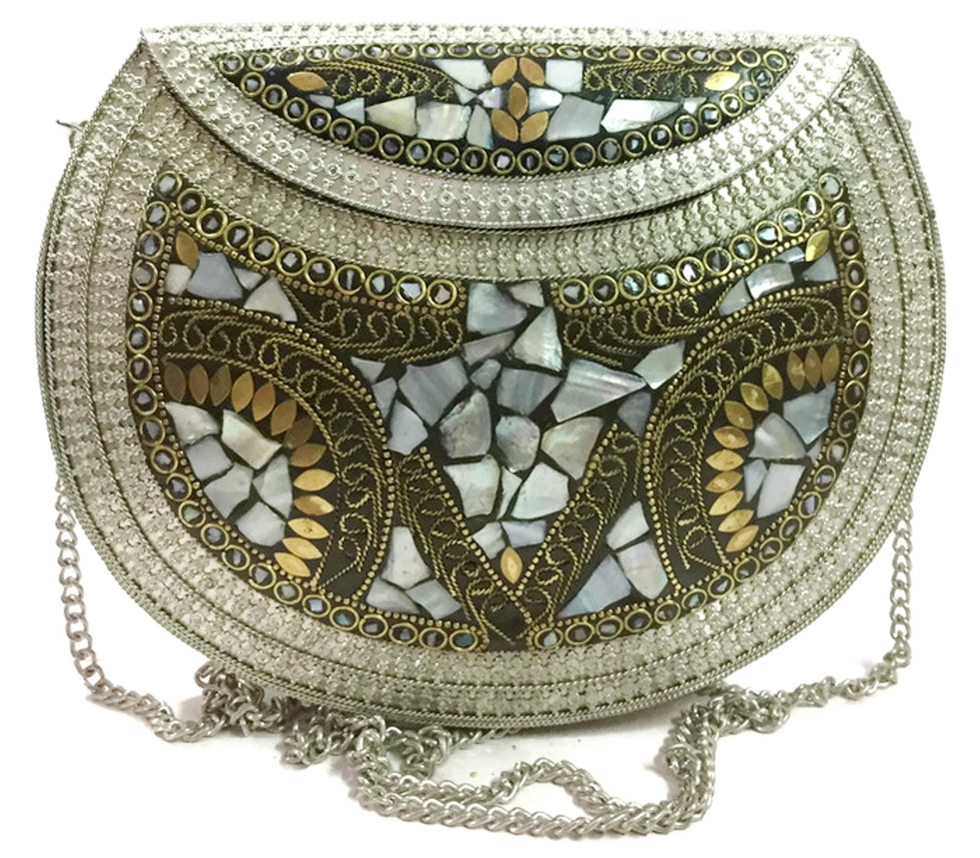 Big Size Shell Bag,Ethnic Clutch, Vintage Handmade metal Bag,cross body bag for women, Party Bag