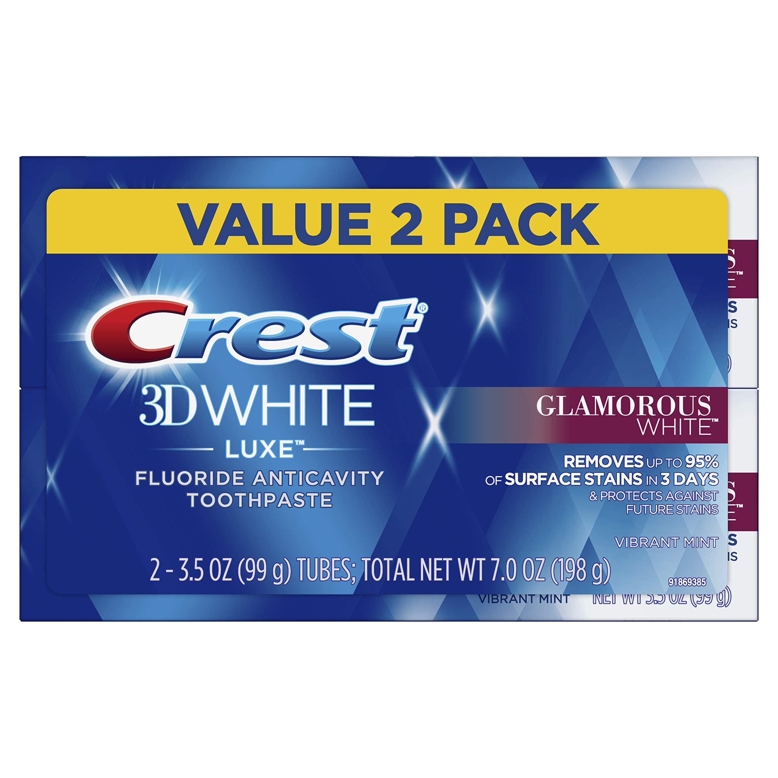 Crest Twin Pack 3D White Luxe Glamorous White Toothpaste, 3.5 Ounce each