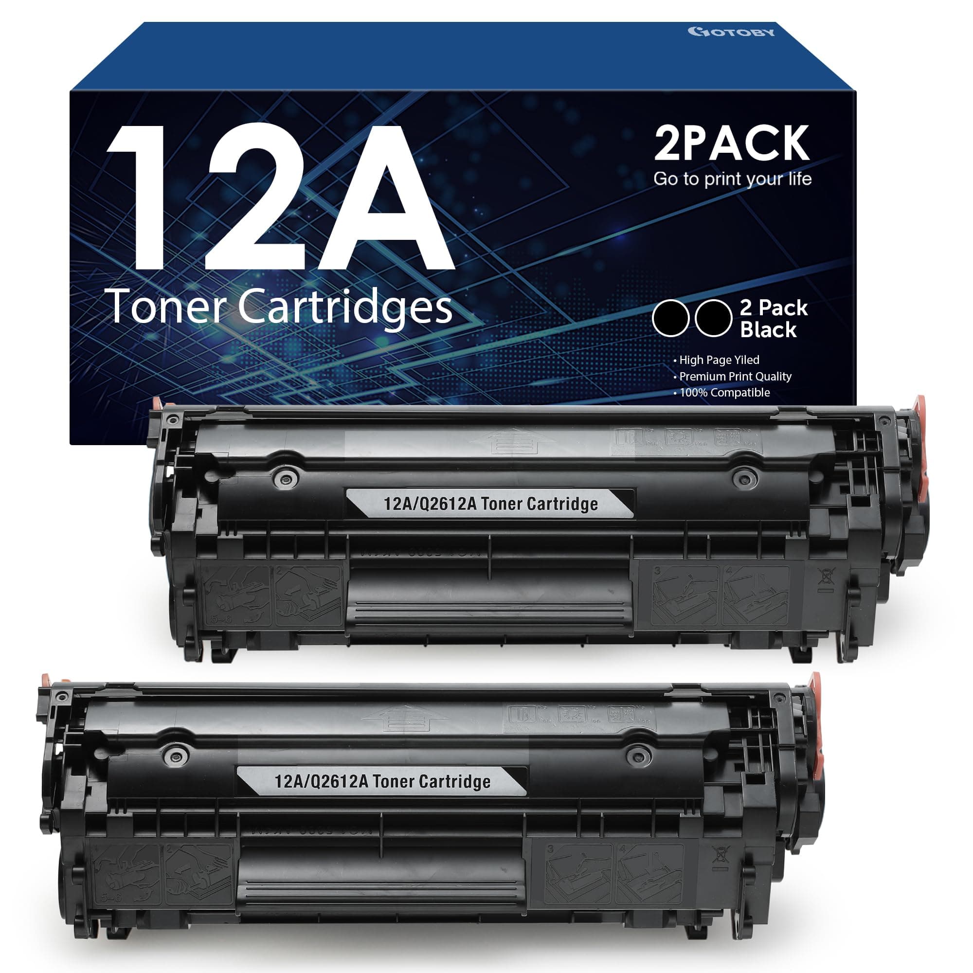 12A Toner Cartridge Replacement for HP 12A Q2612A Work with HP LaserJet 1020 1022 1012 1010 1015 1018 1022n 1022NW 3015 3030 3020 3050 3052 3055 M1005 M1319 M1319F Printer（2-Pack，Black）