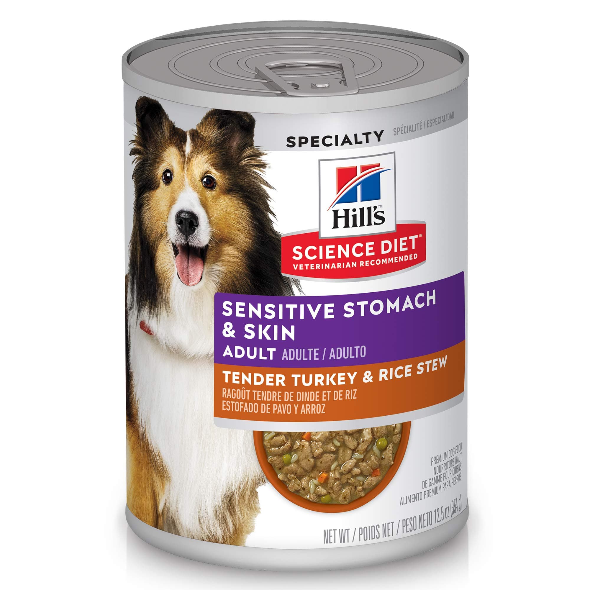 Wet Dog Food, Adult, Sensitive Stomach & Skin, Tender Turkey & Rice Stew, 12.5 oz. Cans 12-Pack