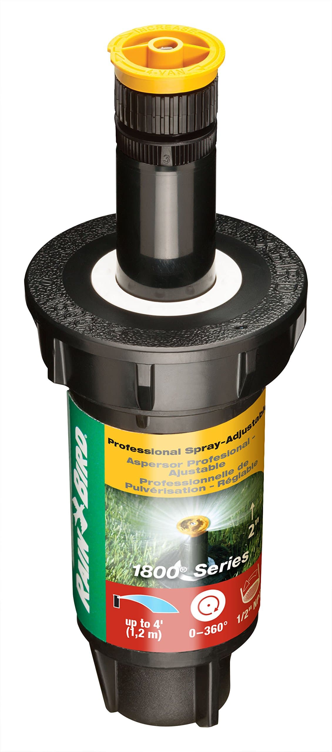 1802AP4 Professional Pop-Up Sprinkler, Adjustable 0-360° Pattern, 3' - 4' Spray Distance, 2" Pop-up Height