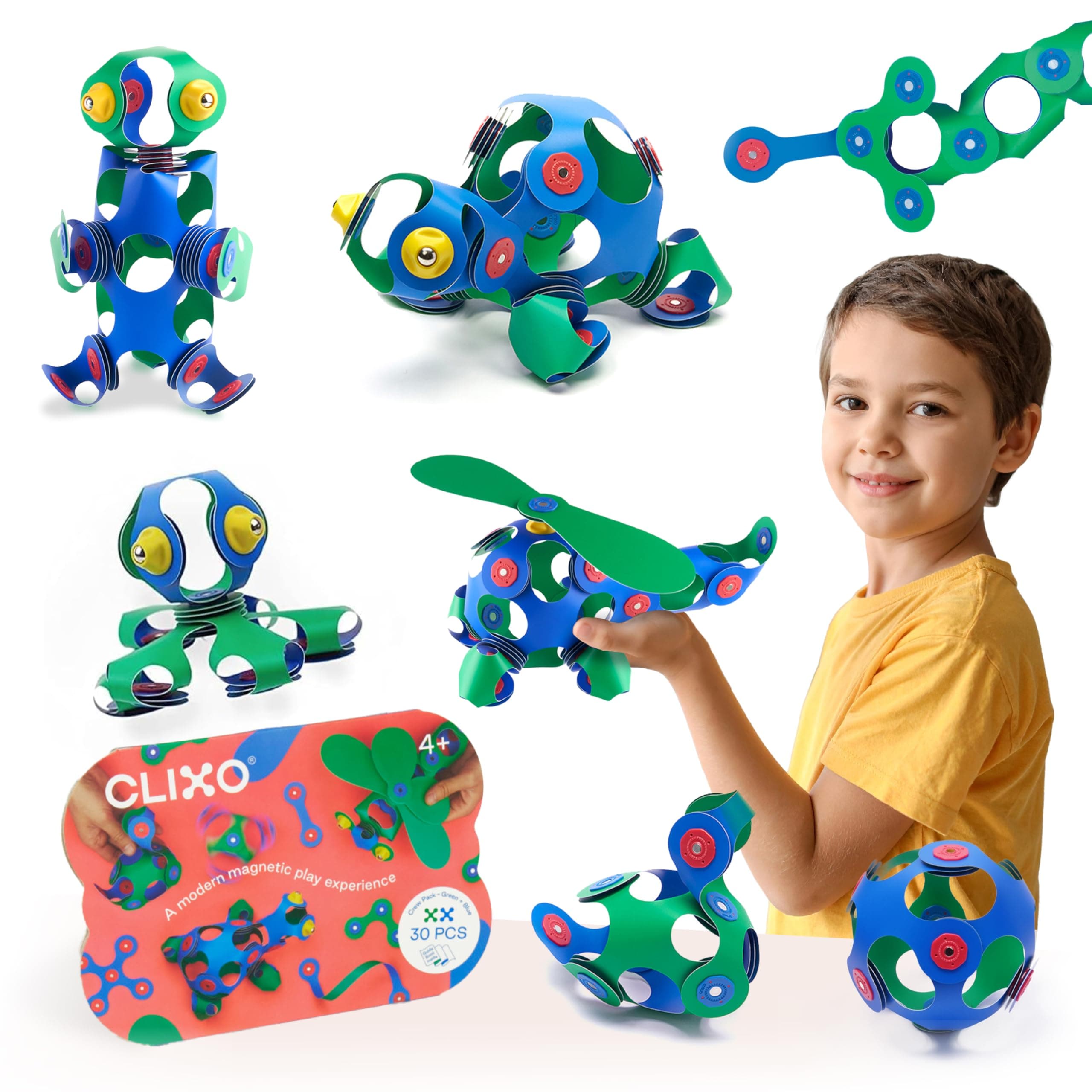 Crew 30 Piece Pack - The Flexible, Durable, Imagination-Boosting Magnetic Building Toy - Modern, Modular Designs for Hours of STEM Play. A Multi-Sensory Magnet Toy Experience Anywhere! Ages 4-99