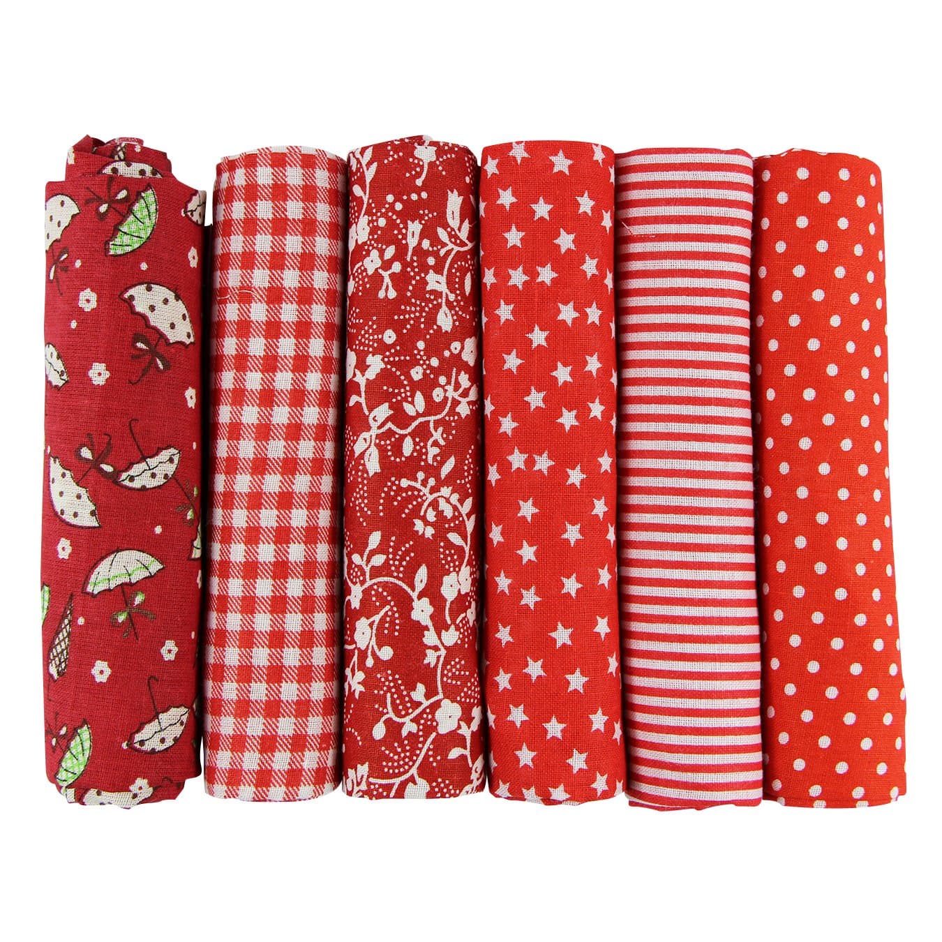 UOOOM aufodara 6pcs 50 x 50cm Patchwork Cotton Fabric DIY Handmade Sewing Quilting Fabric Different Designs (Tone-Red)