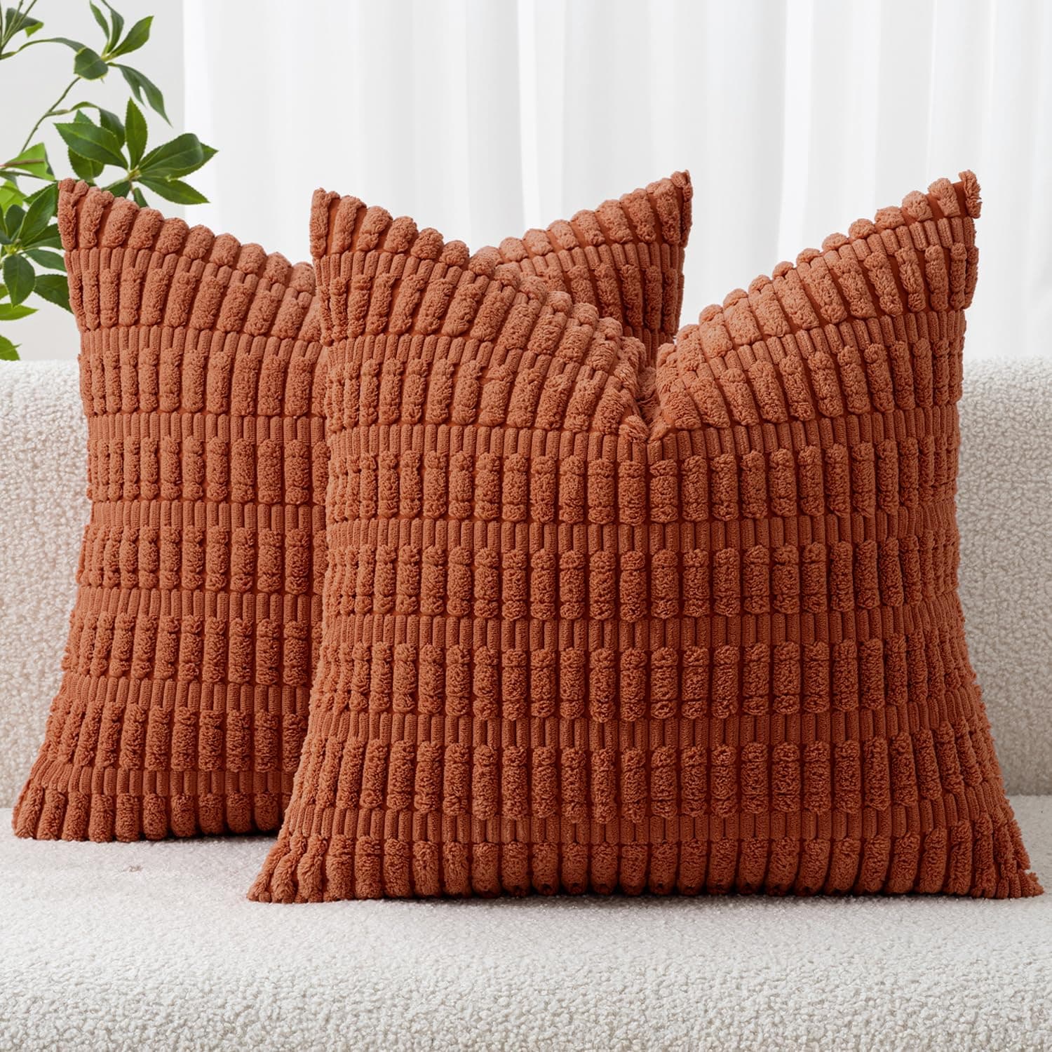 MIULEE Pack of 2 Corduroy Decorative Throw Pillow Covers 18x18 Inch Soft Boho Striped Pillow Covers Modern Farmhouse Home Decor for Sofa Living Room Couch Bed Rust