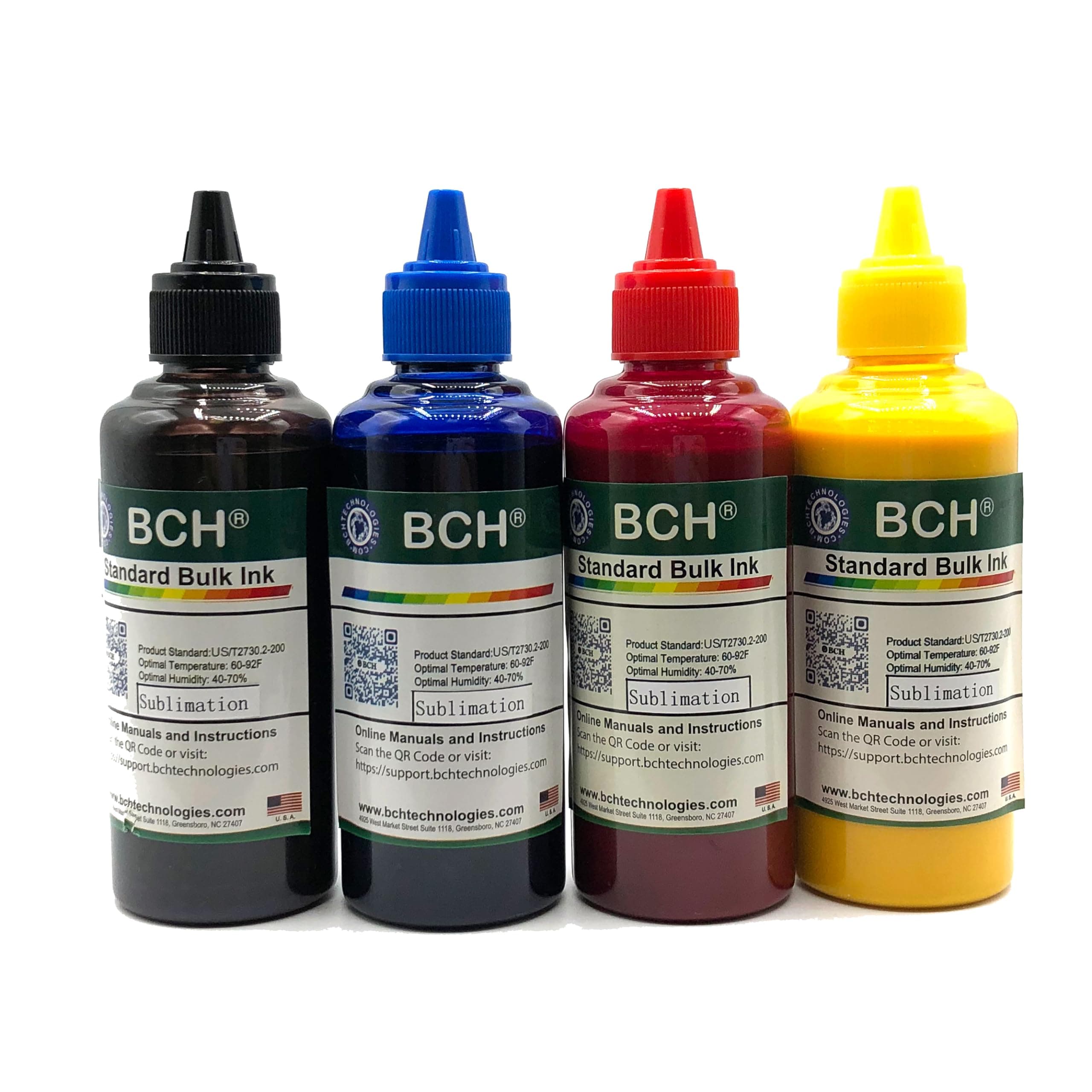 BCH Standard Sublimation Ink Refill Ink - 4-Color Pack for Epson, EcoTank & Workforce Printers - High-Transfer, Fade-Resistant Ink for Mugs, T-Shirts, and More
