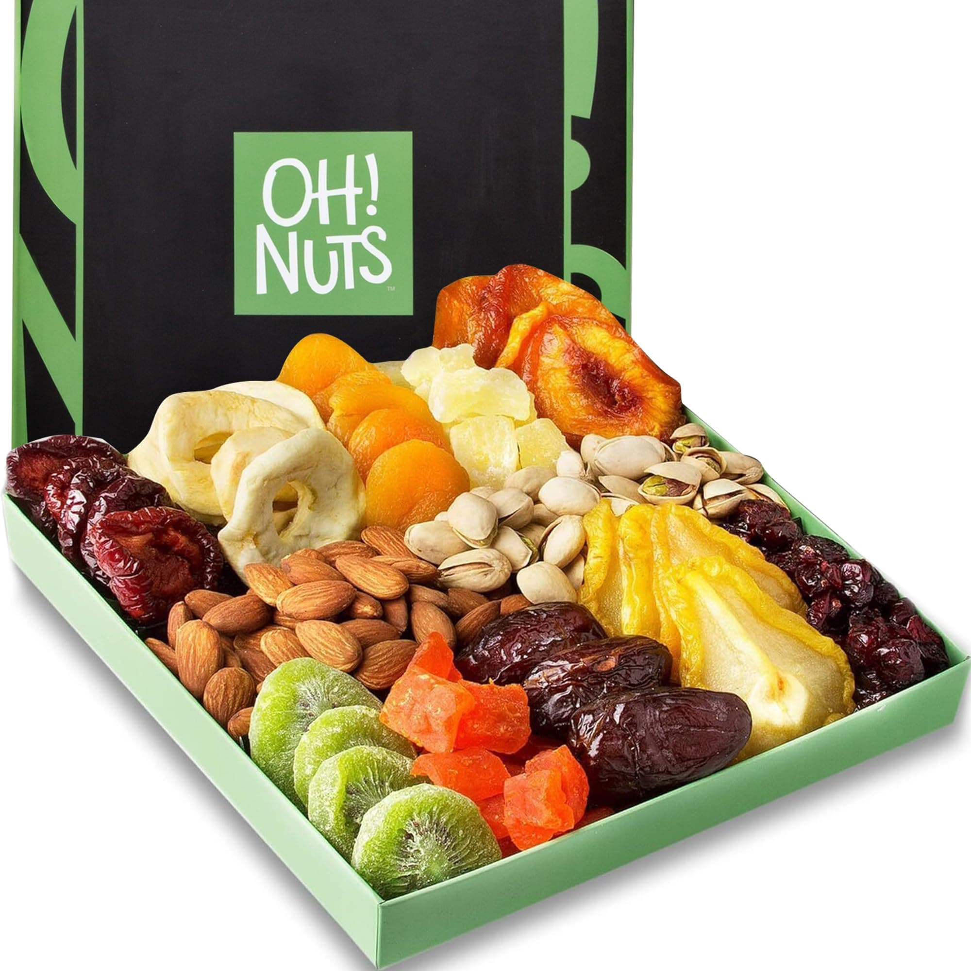 Dried Fruits and Nuts Gift Basket - Gourmet Gift Baskets - Healthy Assorted Nuts and Dried Fruit Gift Box - Crafted in USA, Sealed Fresh in Individual Packs (Green Box)