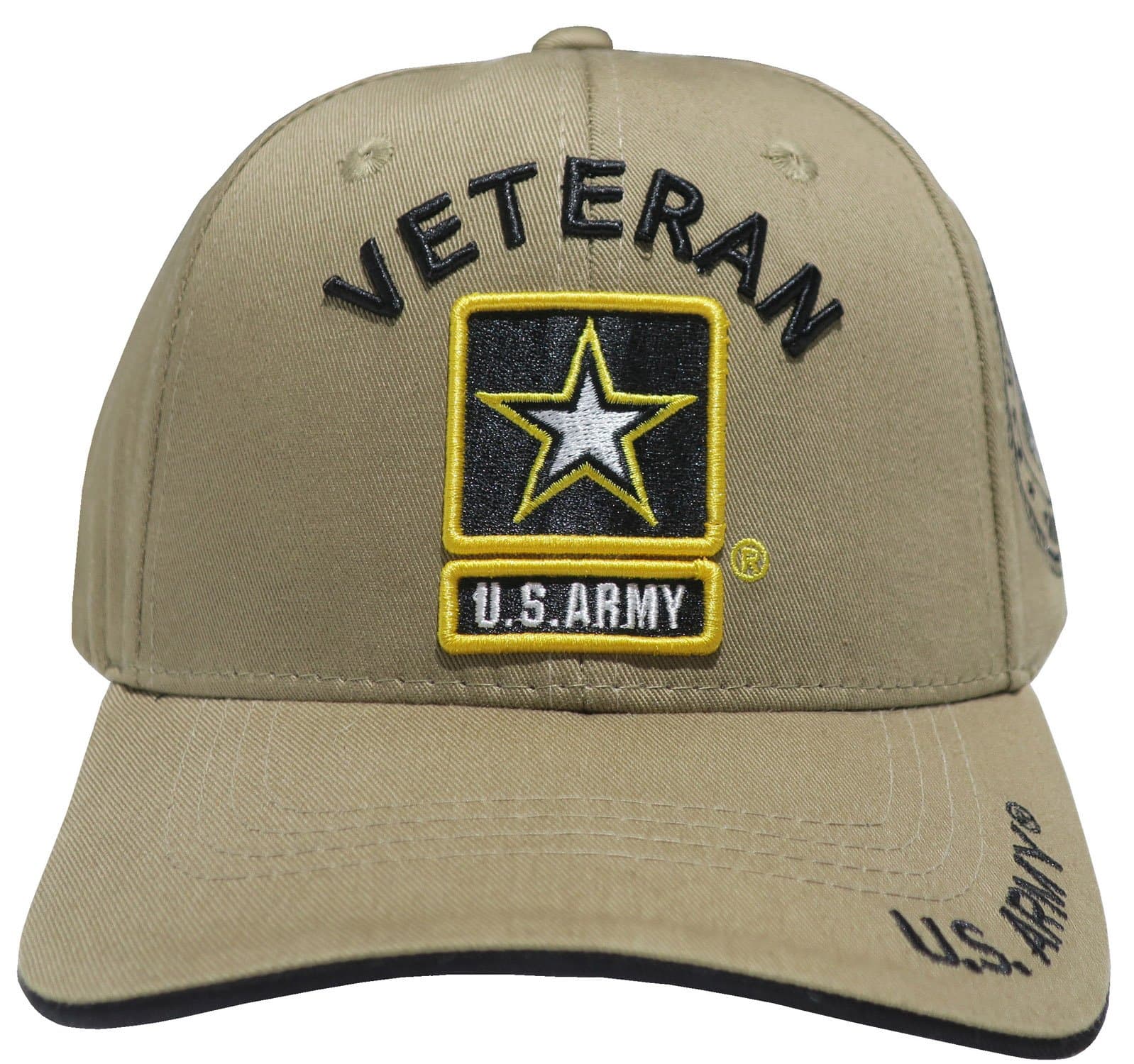 Monond Birsppy Military Baseball Caps for Veterans, Retired, and Active Duty (Vet Yellow Army Star Khaki)