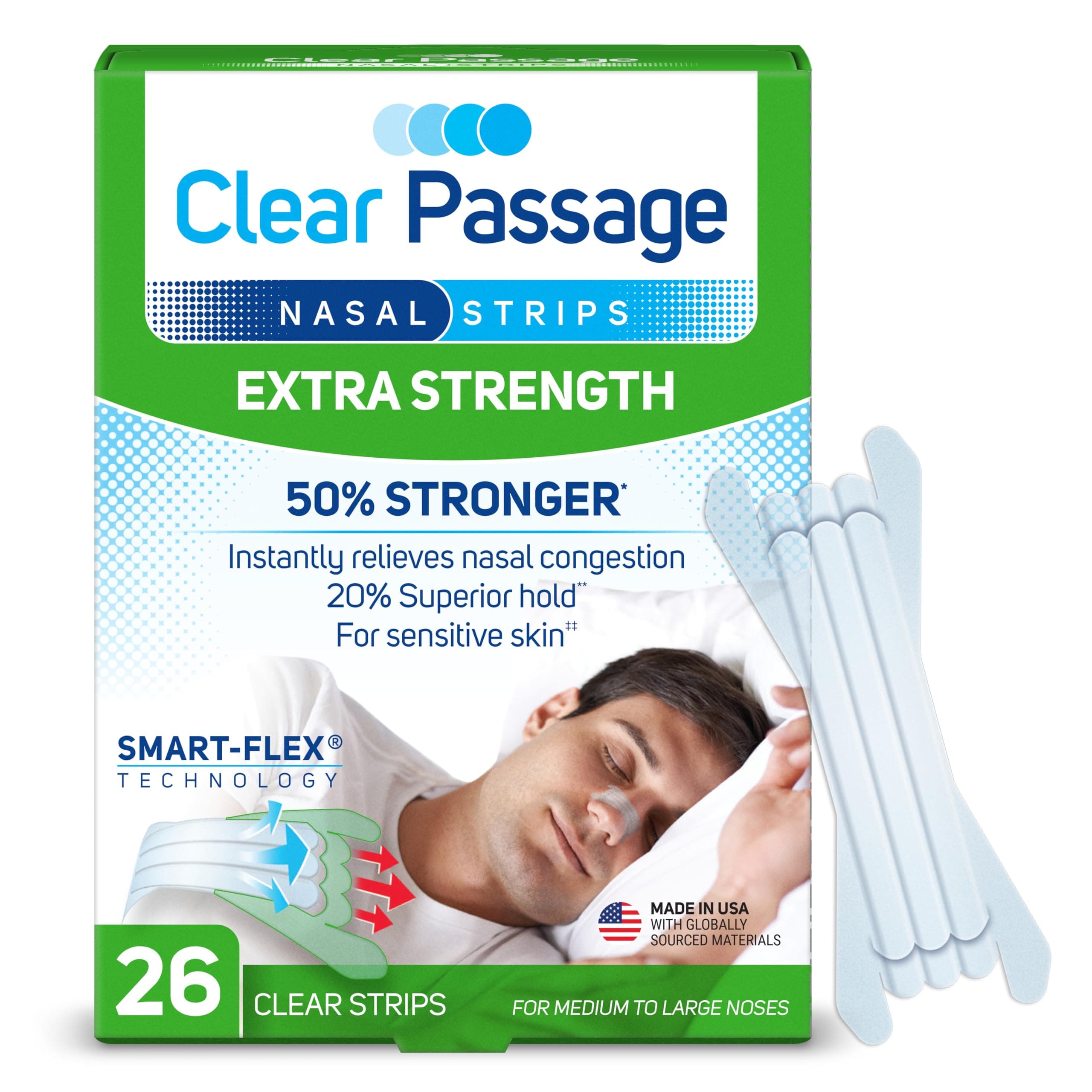 Nasal Strips Extra Strength, Clear, 26 ct | Works Instantly to Improve Sleep, Reduce Snoring, & Relieve Nasal Congestion Due to Colds & Allergies