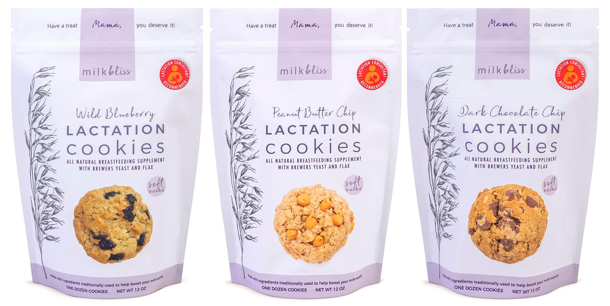 MilkBliss Soft Baked Lactation Cookies for Breastfeeding, All Natural and GMO Free Lactation Boosting Ingredients! Oats, Flaxseed, Brewers Yeast. (3-pack)