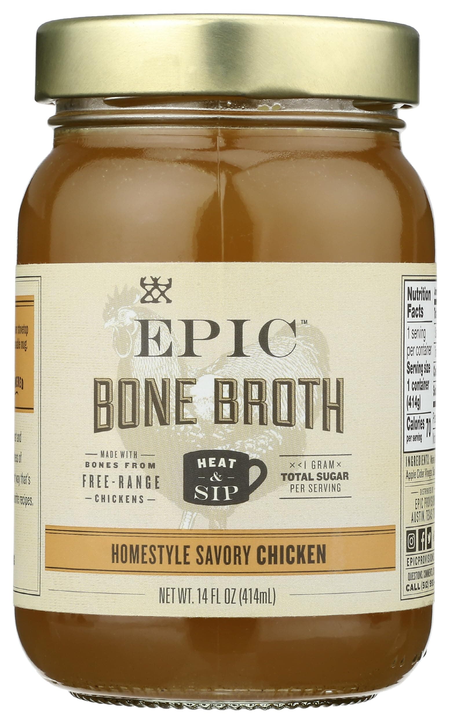 Epic Artisanal Bone Broth, Homestyle Savory Chicken, 14 oz.