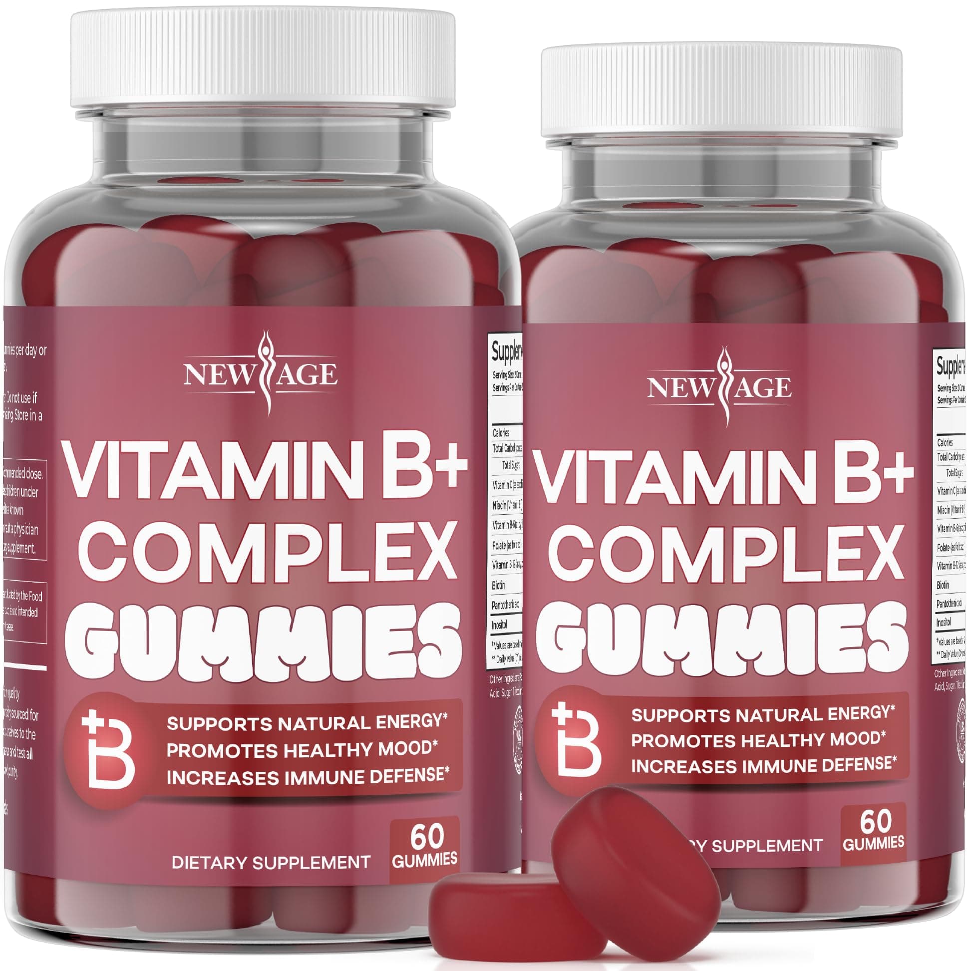 Vitamin B Complex Gummies with Vitamin B3, B6, & B12 – with Biotin, Folic Acid & Vitamin C – Gluten-Free, Vegan, Made in The USA! (120 Count (Pack of 2))