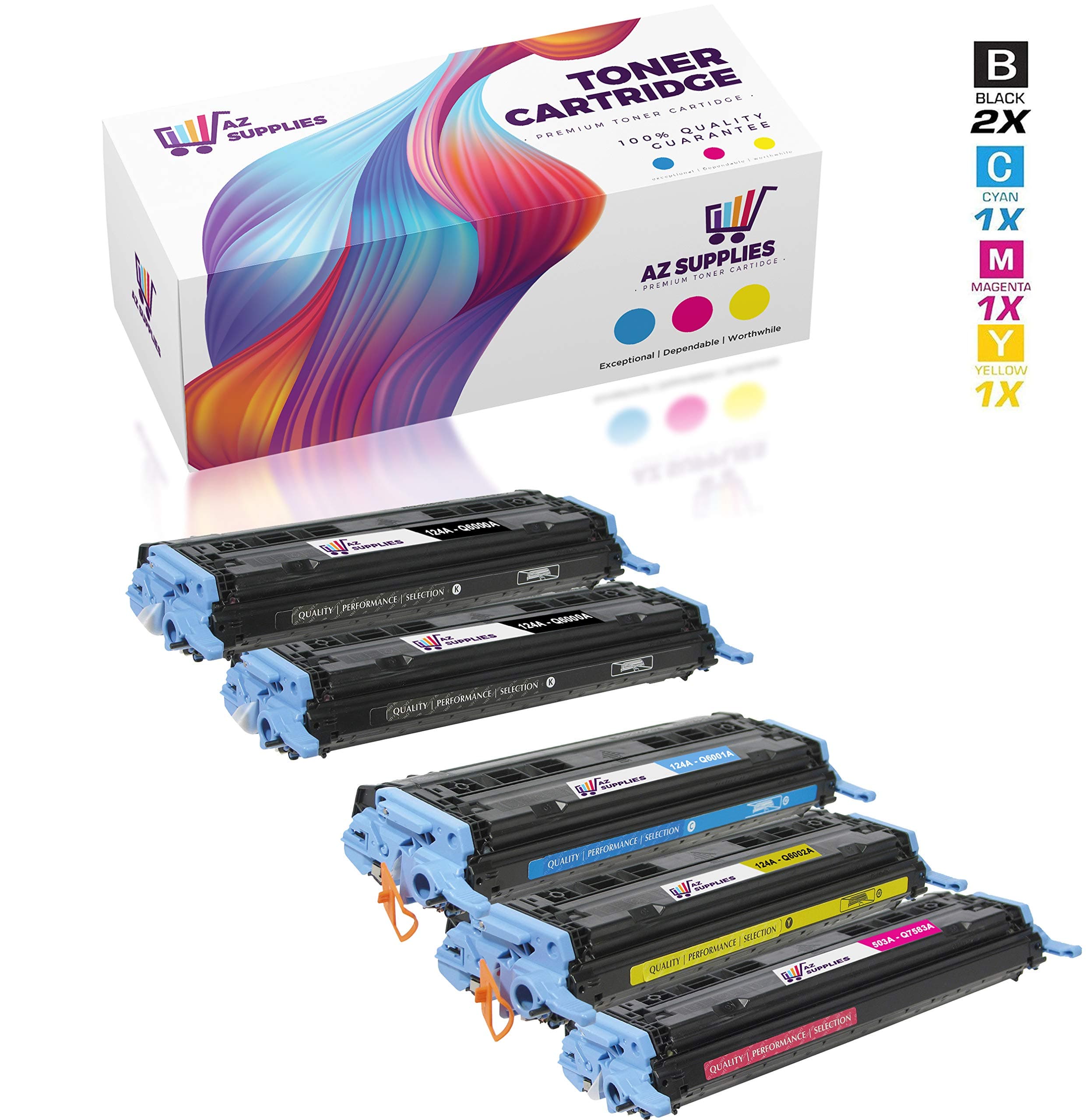 AZ Compatible Toner Cartridge Set Replacement for HP 124A use in Color Laserjet 1600 Color Laserjet 2600N Color Laserjet 2605DN Color Laserjet 2605DTN (Black, Magenta, Cyan, Yellow, 5-Pack)