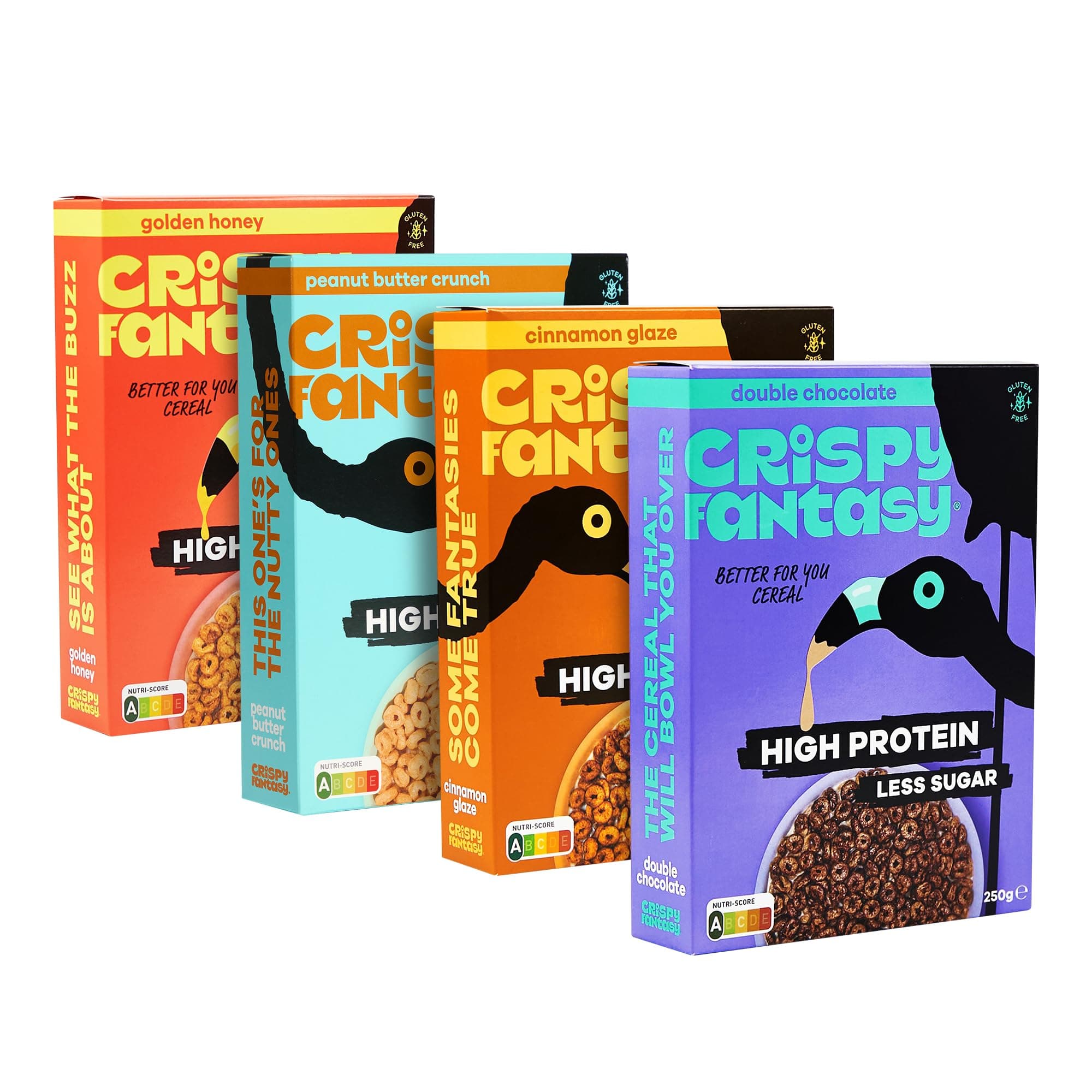 Crispy Fantasy Protein Cereal, Variety Pack, Gluten Free, Vegan, Low Sugar, Snacks, High Fibre, Plant Based, Just Add Milk, Healthy Breakfast & Adults, 8g Per Serving, 4 Boxes,Pack of 1