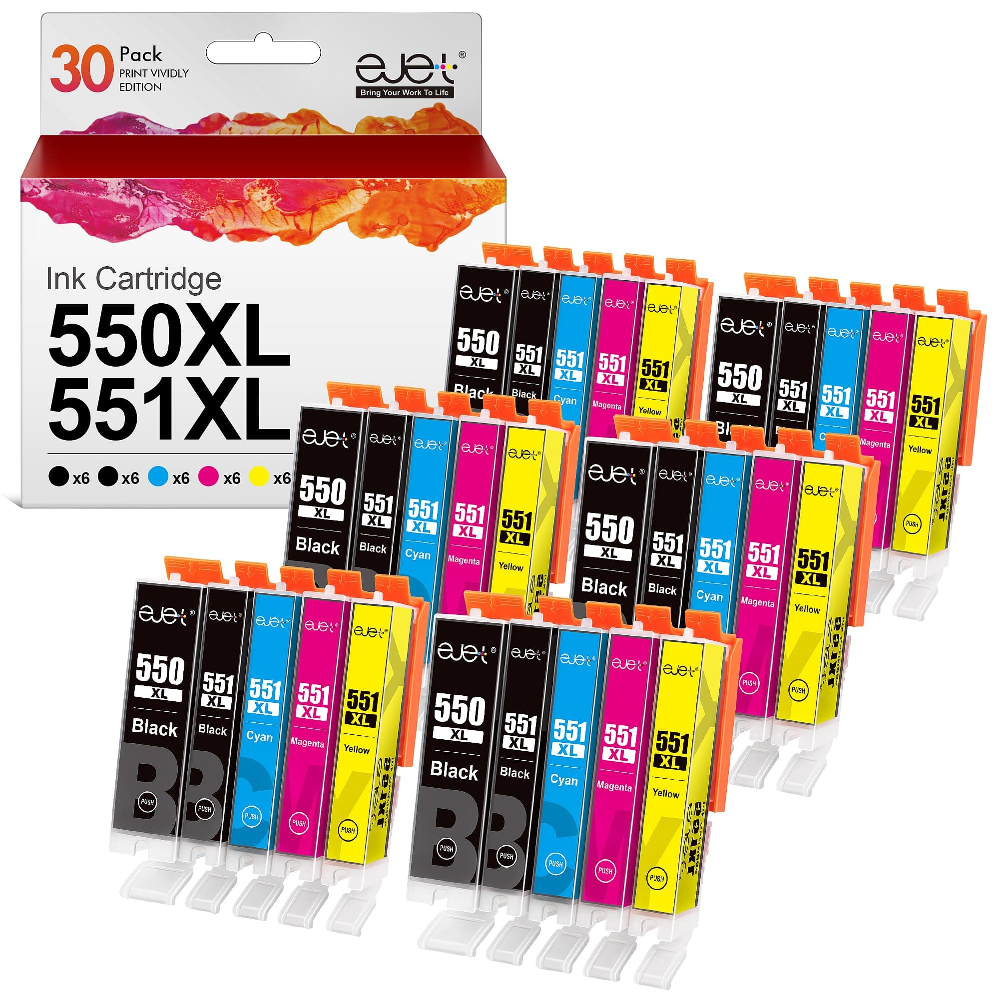 ejet 550 551XL Ink Cartridges Replacement for Canon PGI-550 CLI-551XL for Canon Pixma ix6850 IP8750 MX925 MG5550 MG5650 MG6450 MG6650 MG7150 MG7500 MG7550 (30-Pack)