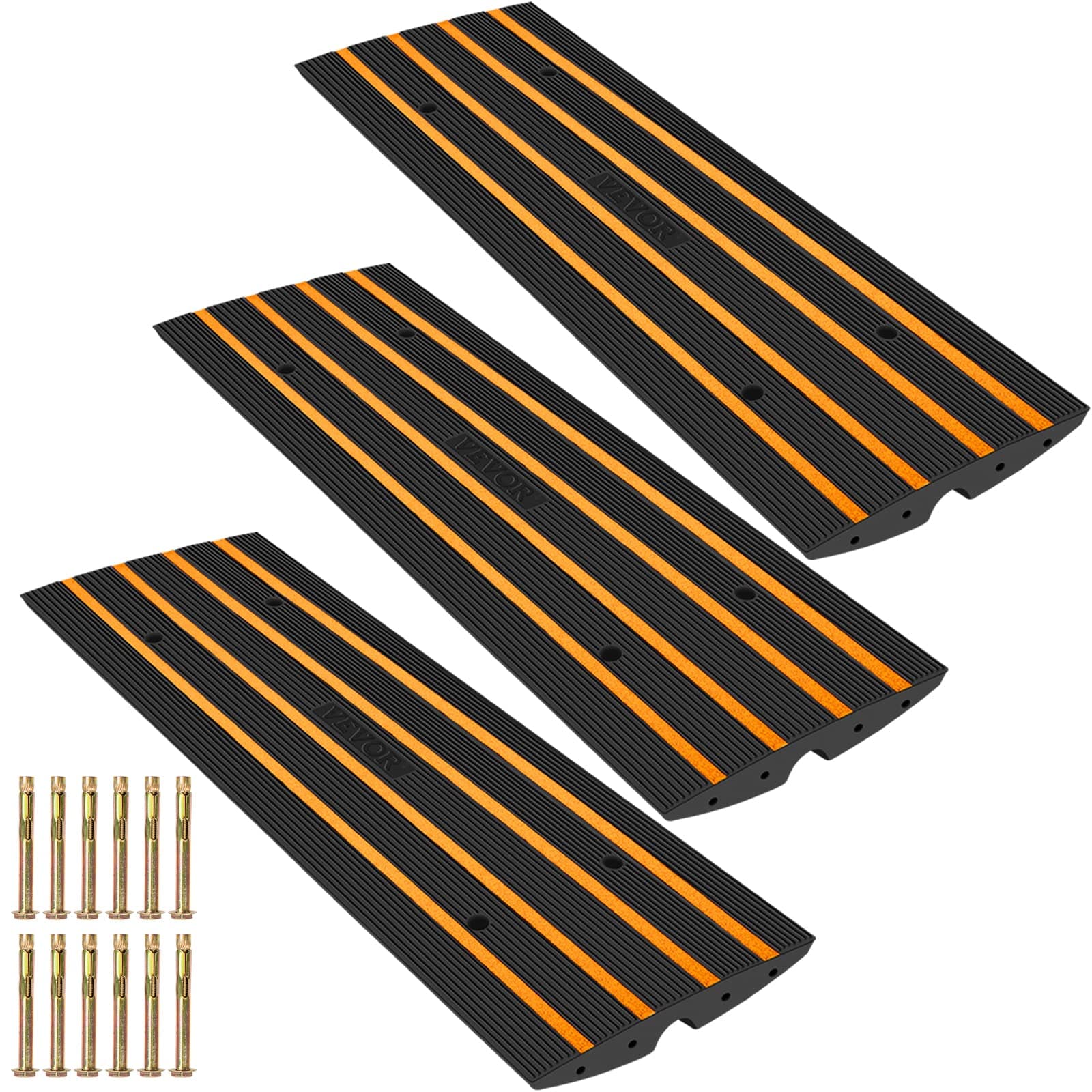 VEVORDriveway Curb Ramp, 3 Pack 1 Channel Heavy Duty, 22046 Lbs/ 10 Ton Capacity Rubber Driveway Curb Bridge, 2.6" Rise Ramp for Driveway, Loading Dock, Garage, Sidewalk, Car