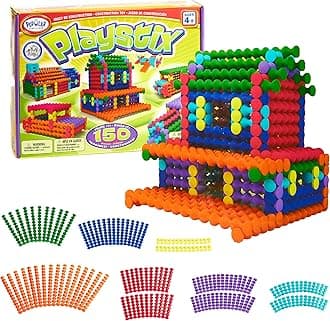 POPULAR PLAYTHINGS Playstix Construction Toy Set with Building Sticks for STEM and Classroom Use, for Kids Ages 4 and Up - 150 Piece Kit