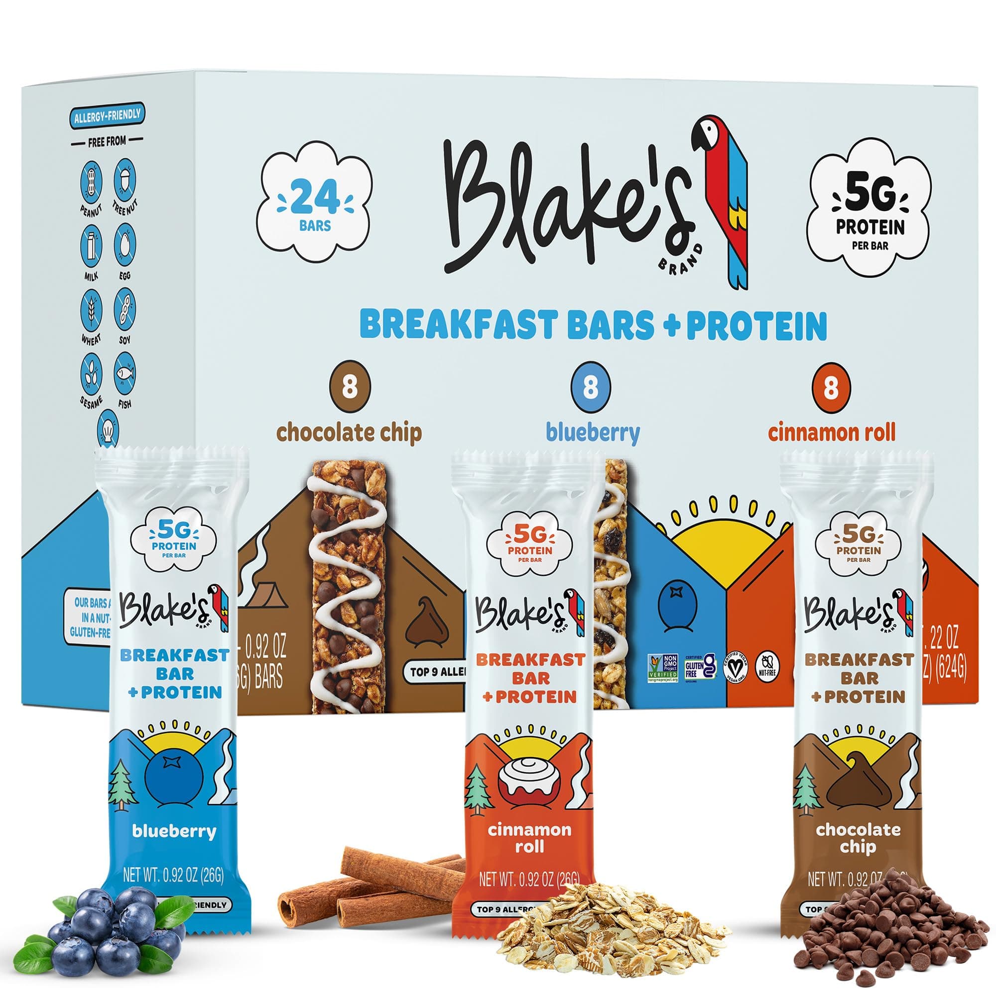Blake's Seed Based Breakfast Bars with Protein — Variety Pack (24 Count), 5g Clean Plant-Based Protein, Gluten Free, Nut Free, Dairy Free & Vegan, Healthy Snacks for Kids or Adults, School Safe