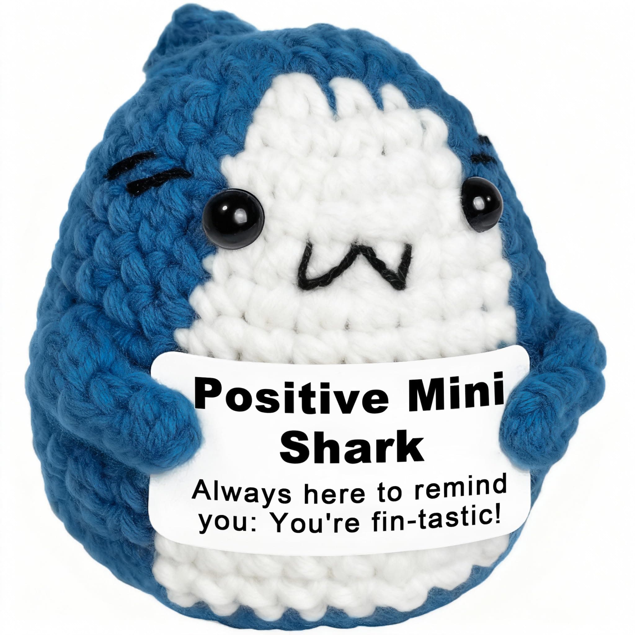 Positive Animals Crochet Shark Gift – Mini Emotional Shark Plush with Support Message, for Coworker or Friend Women Men
