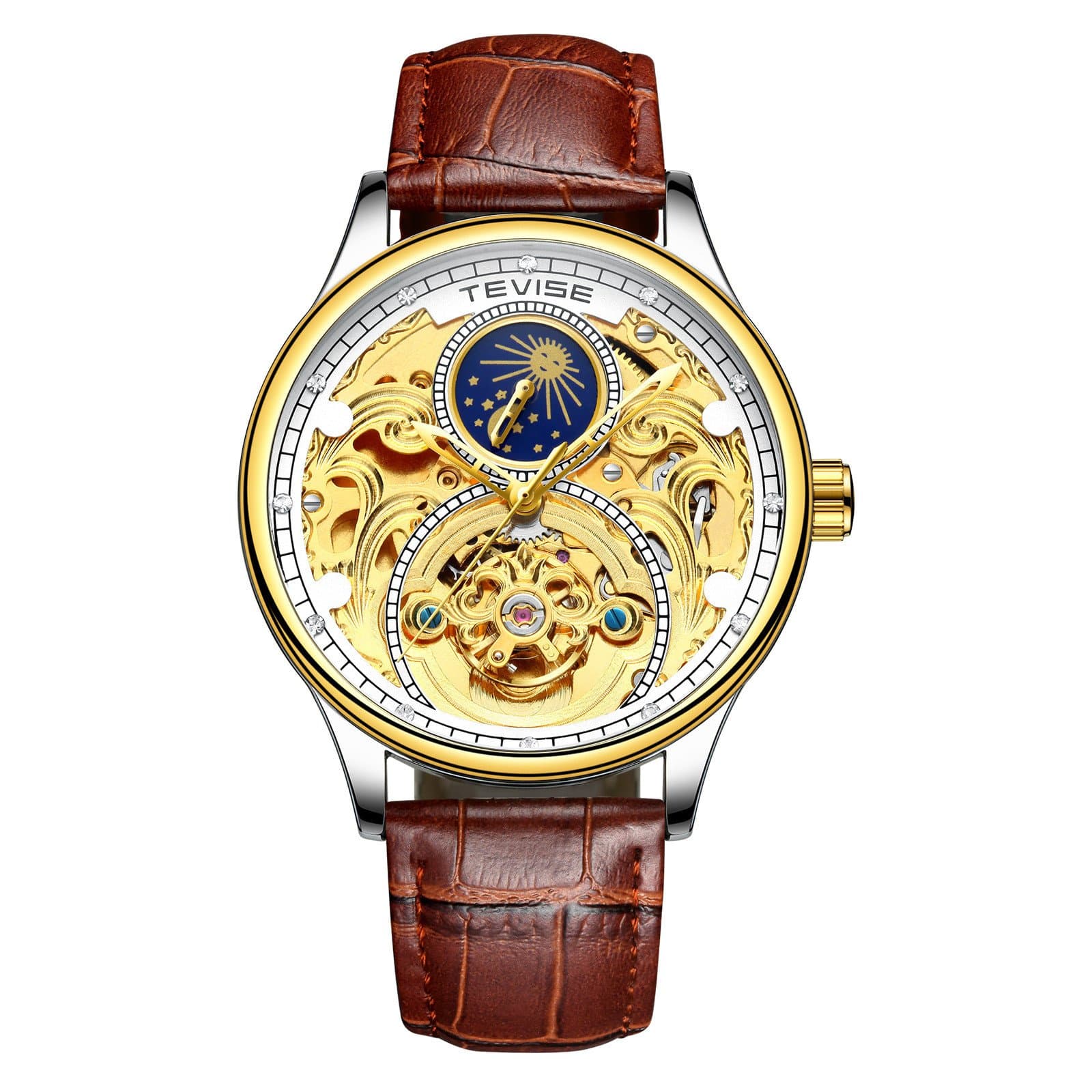 ShanniRuo Swiss Hollow Tourbillon Fully Automatic Mechanical Watch Moon Phase Men's Waterproof Watch
