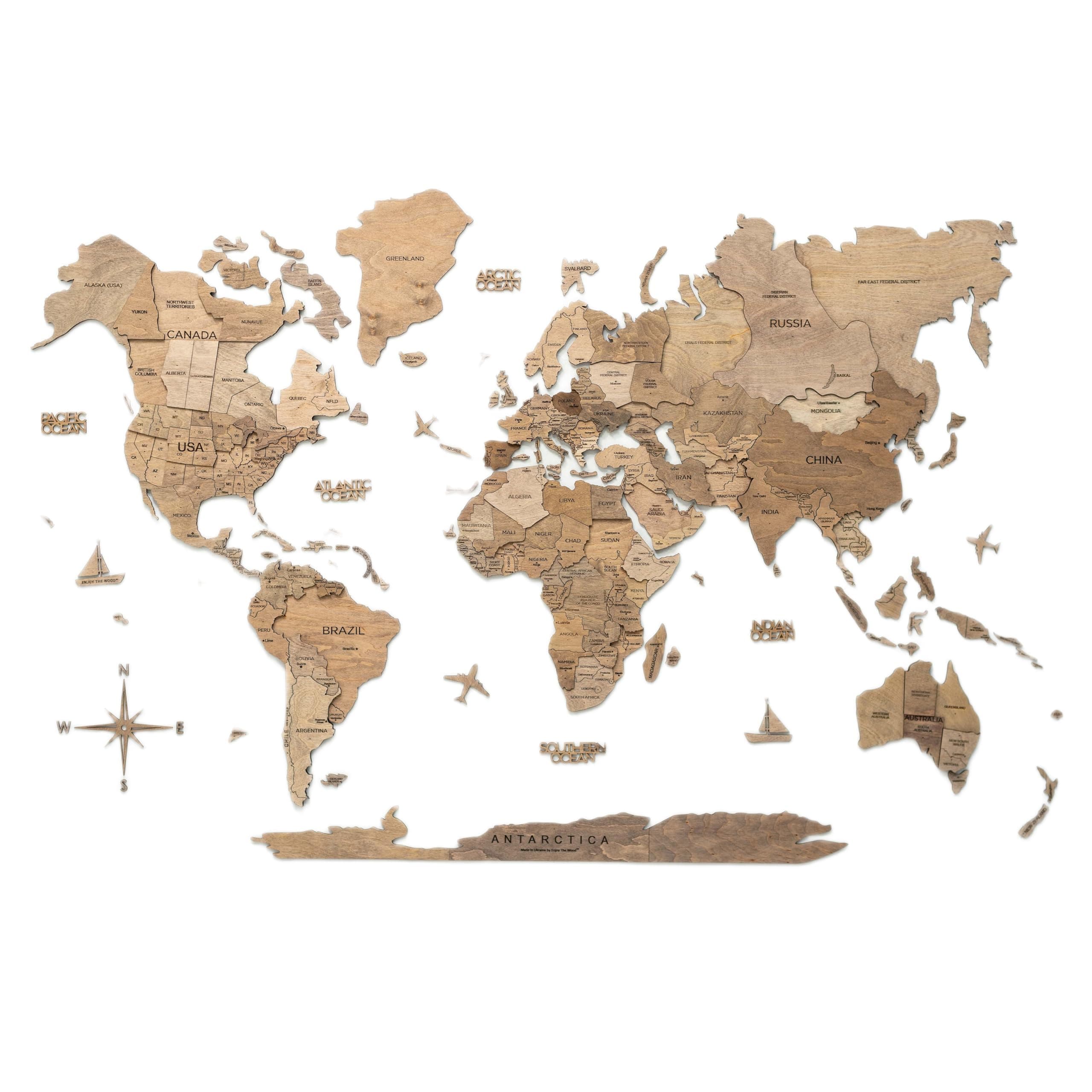 3D Wood World Map Wall Art Large Wood Wall Décor Housewarming Gift Idea Art World Travel Map For Home & Kitchen or Office (Terra, L, Unframed)