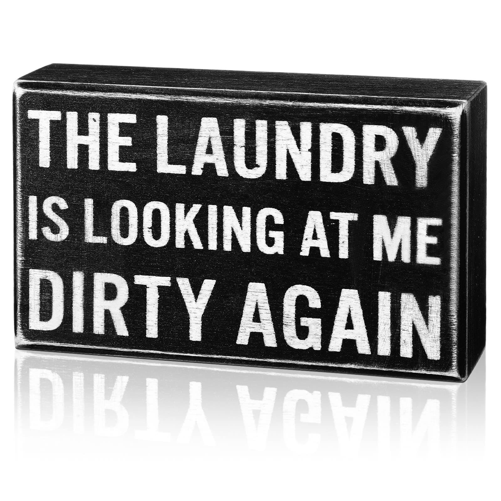 Jetec Farmhouse Laundry Room Decor Funny Room Box Signs Rustic the Laundry Is Looking at Me Dirty Again Wood Box Sign for Home Bathroom Wall Table Shelf Decoration, 6 x 3.54 x 1.77 Inches(Black)