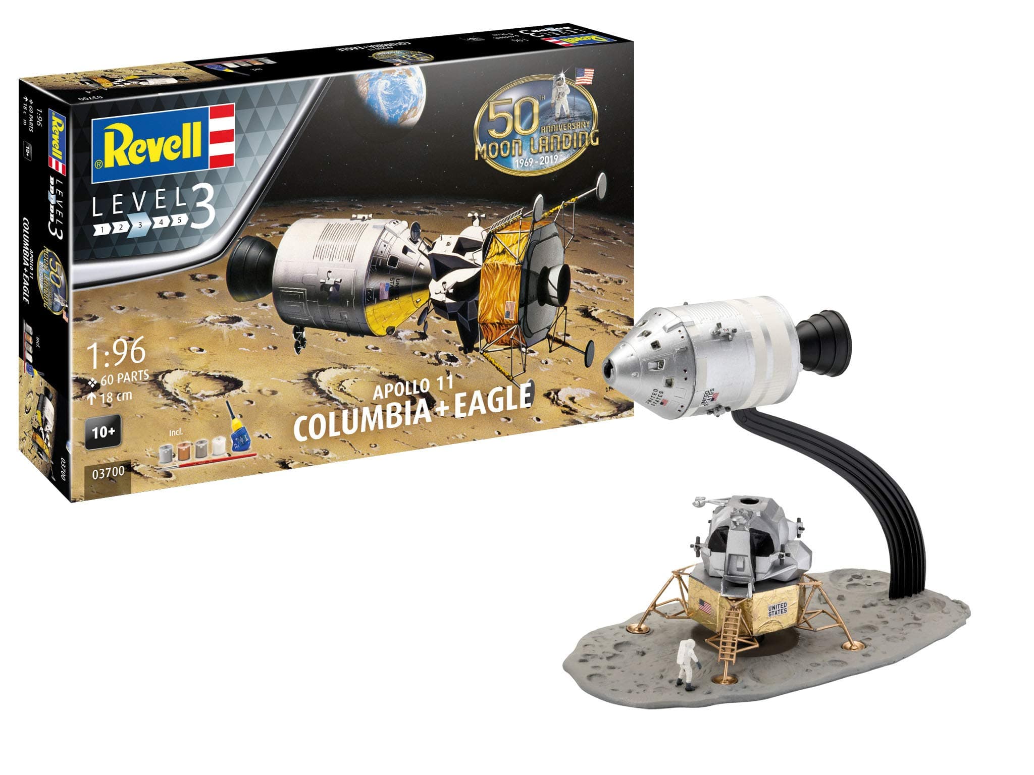 Revell RV03700 03700 Gift Set Apollo 11 Columbia & Eagle (1:96 Scale) Plastic model kit, Various