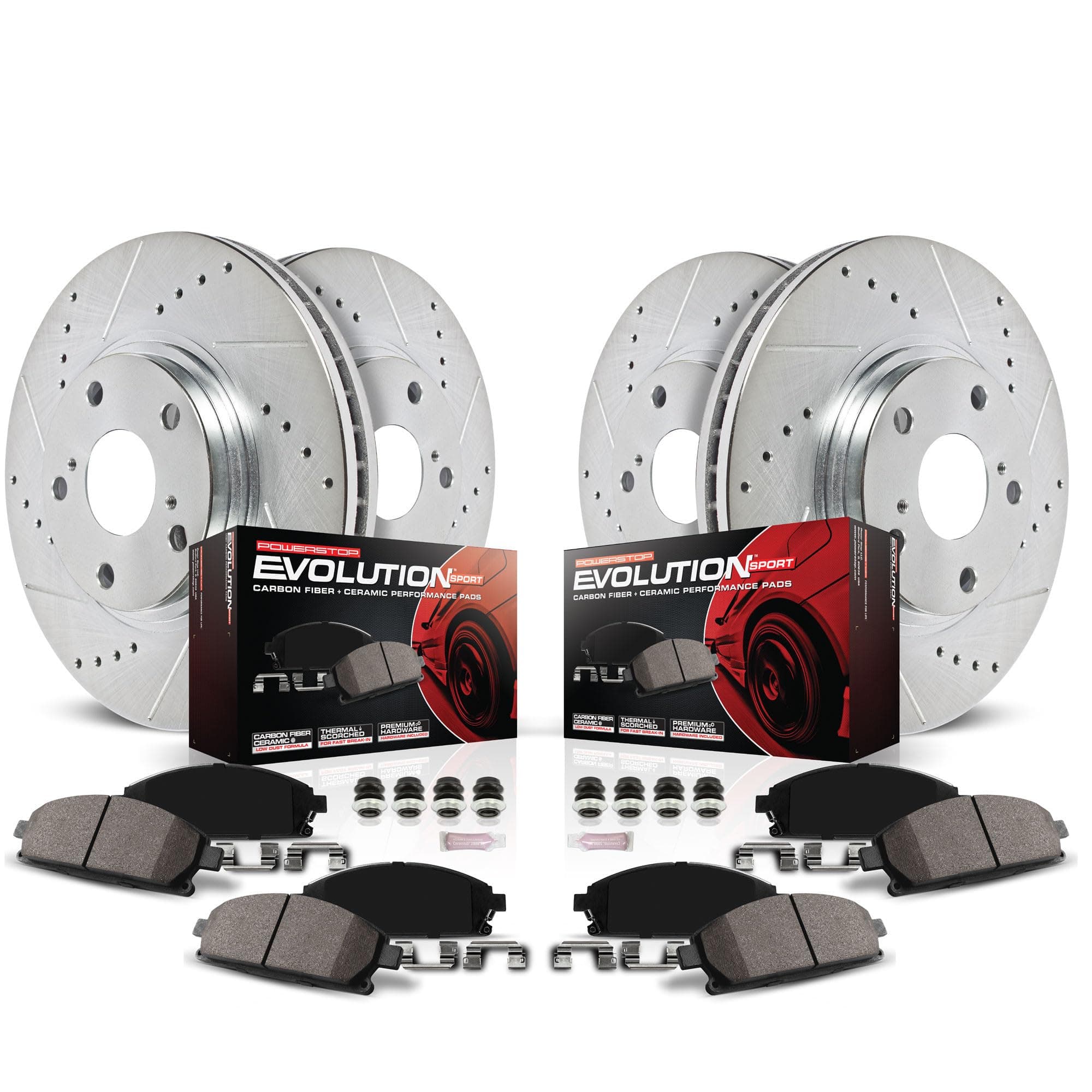 Front and Rear Brake Kit For Honda Civic 2016-21 - Drilled and Slotted Disc Rotors with Ceramic Brake Pads Replacement, K7574