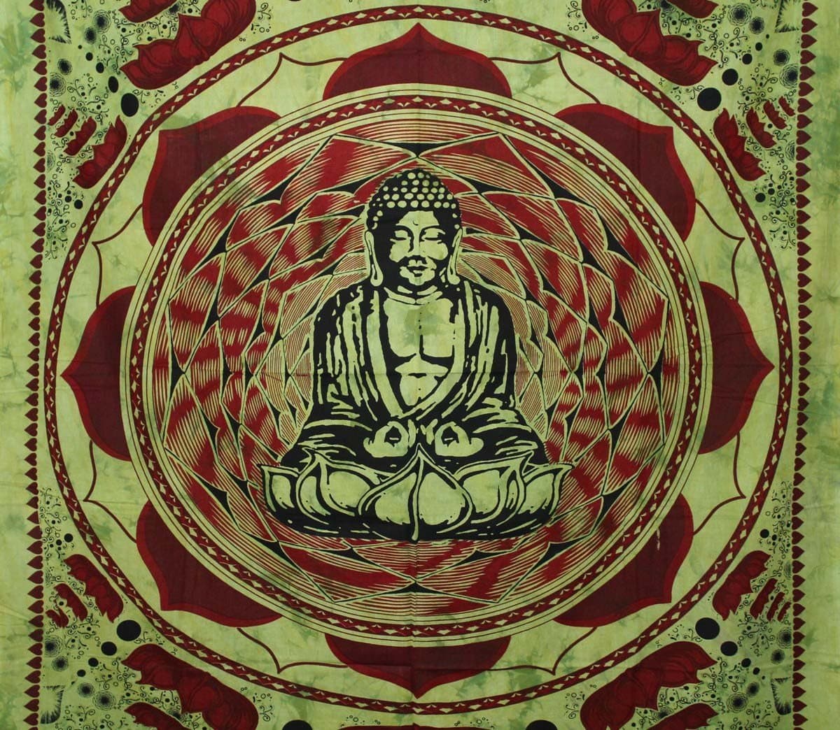 Meditation Lord Buddha Tapestry Indian Wall Art Decorative Tapestries Table Runner 82” x 55” (Green)