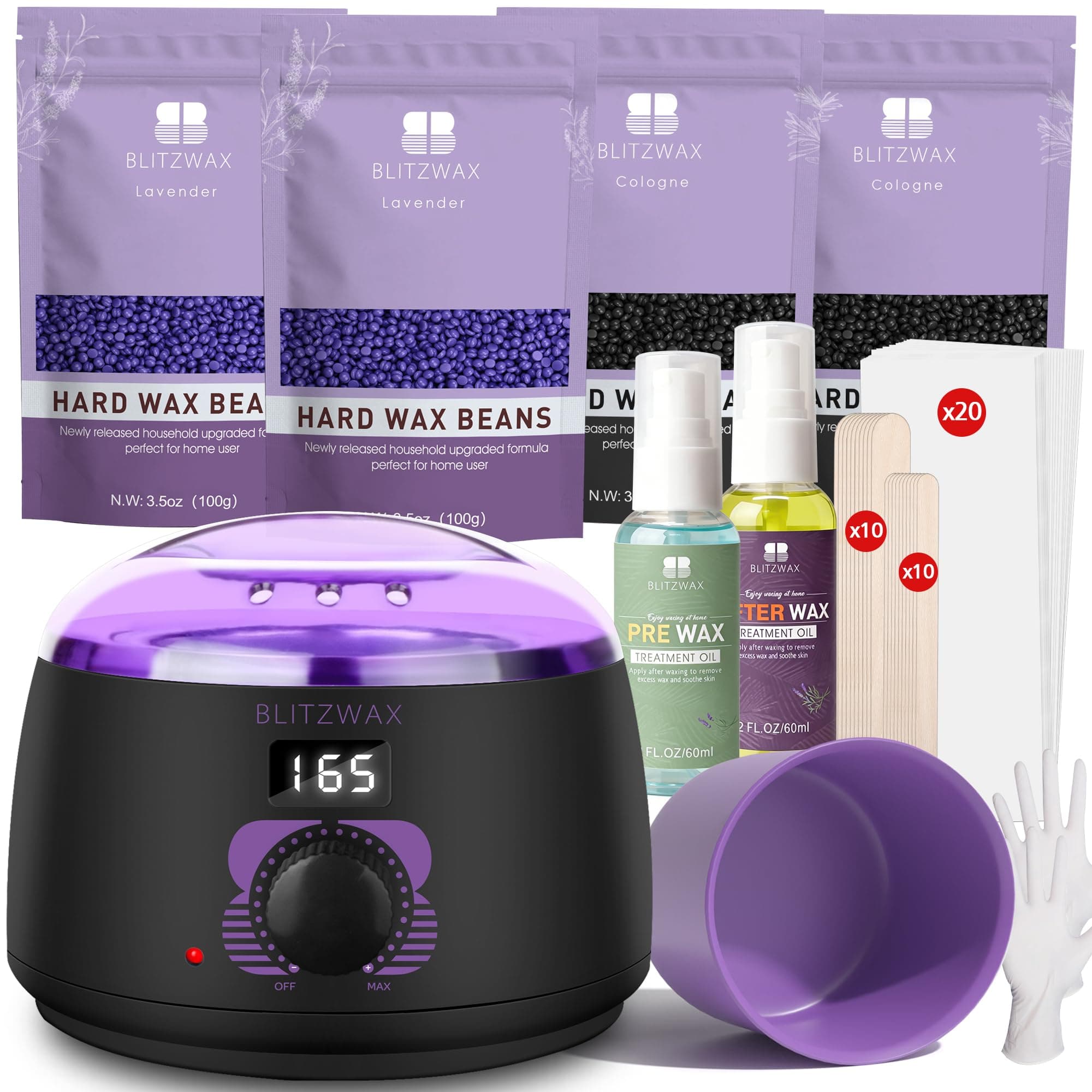 BLITZWAX Brazilian and Bikini Waxing Kit for Women, Hard Wax Warmer for Face, Legs and Body, At Home Hair Removal Kit, Beginner Friendly, Digital Fast Heating, 51 Wax Items