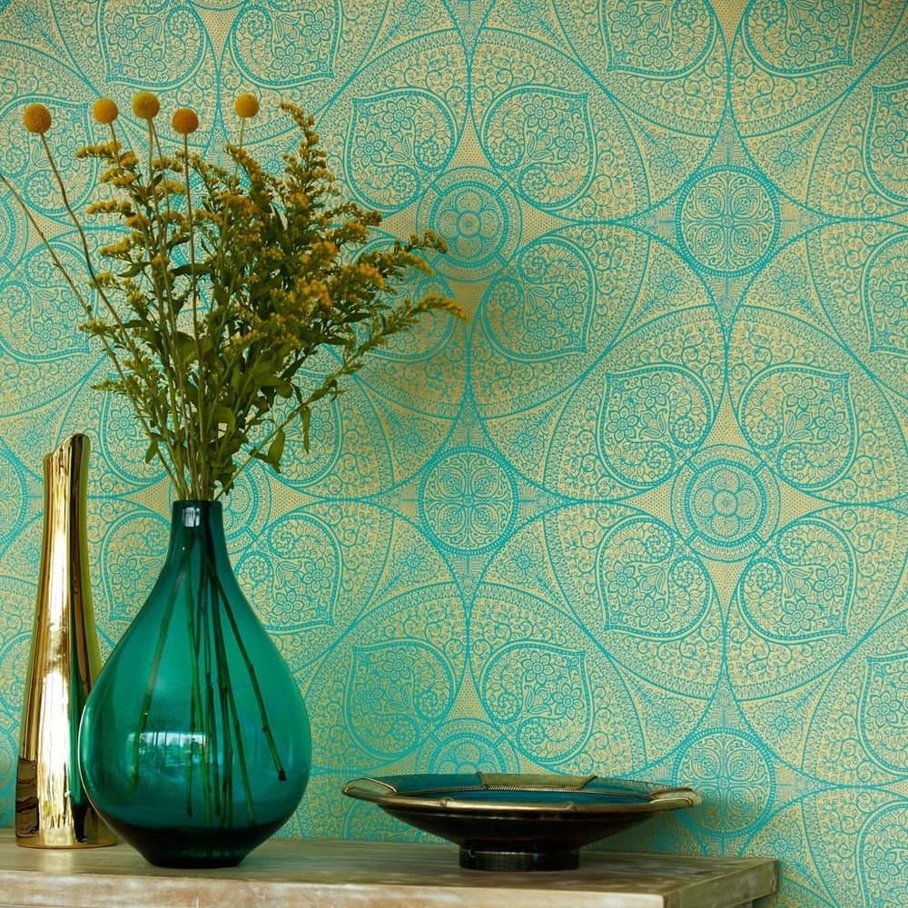 Eijffinger Yasmin Wallpaper Paper 341752 Qualita 'TNT GREEN AND GOLD Slightly Polished