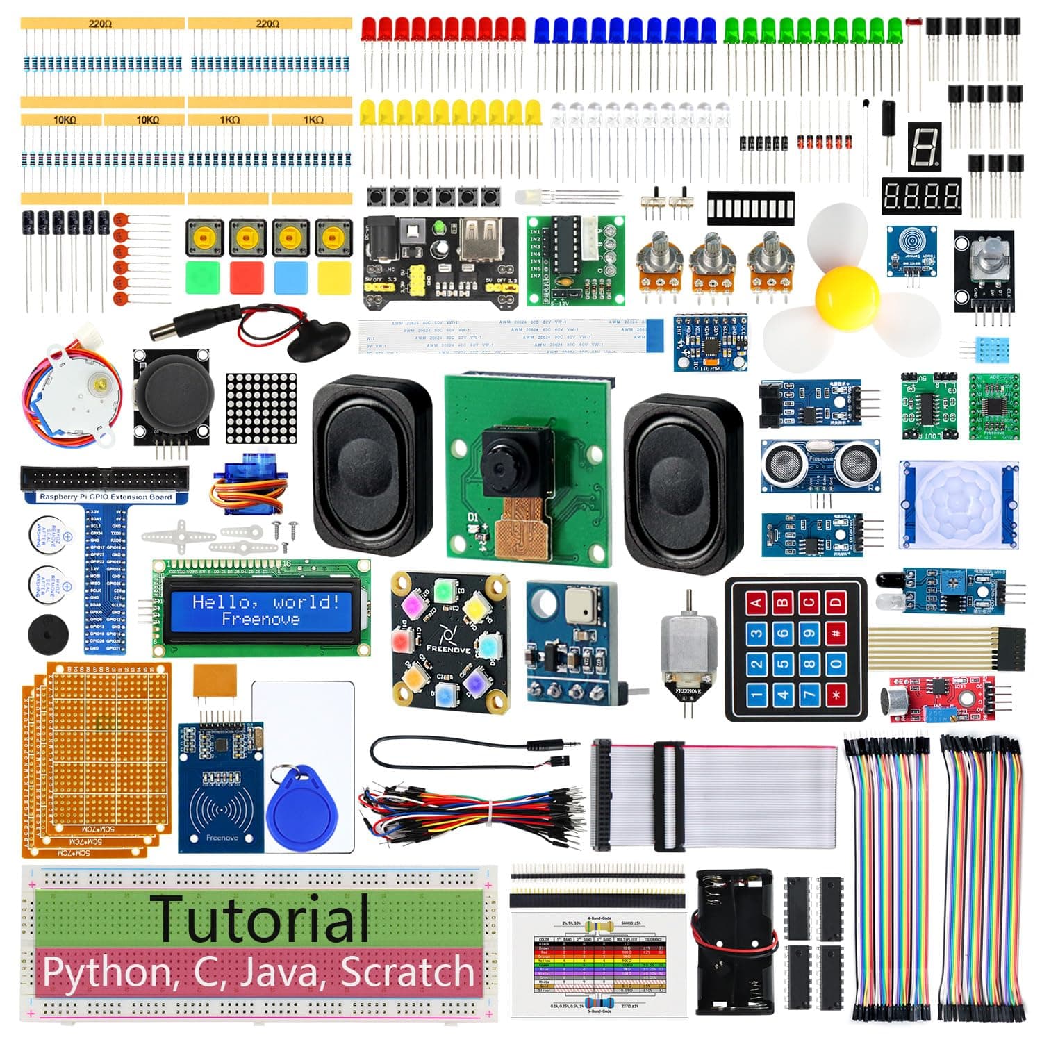 FREENOVE Complete Starter Kit for Raspberry Pi 4 B 3 B+ 400, Python C Java Scratch Code, 708-Page Tutorial, 138 Projects, 386 Items, Camera Speaker Sound Sensor (Raspberry Pi NOT Included)