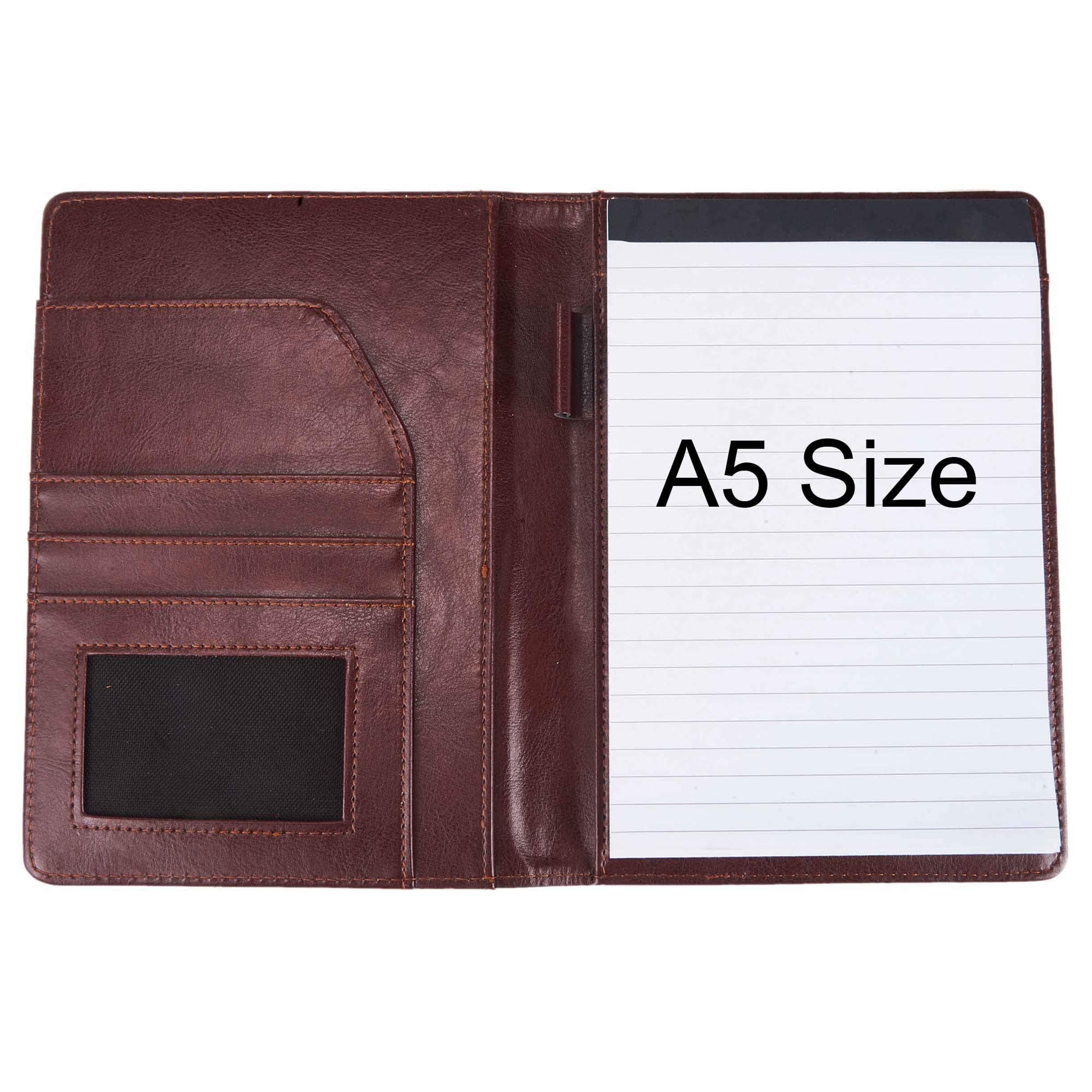 Document Organizer Padfolio Resume Portfolio Folder Clipboard Pad Holder Letter Size A5 with Writing Notepad Business Card Holder for School Office Interview (Brown)