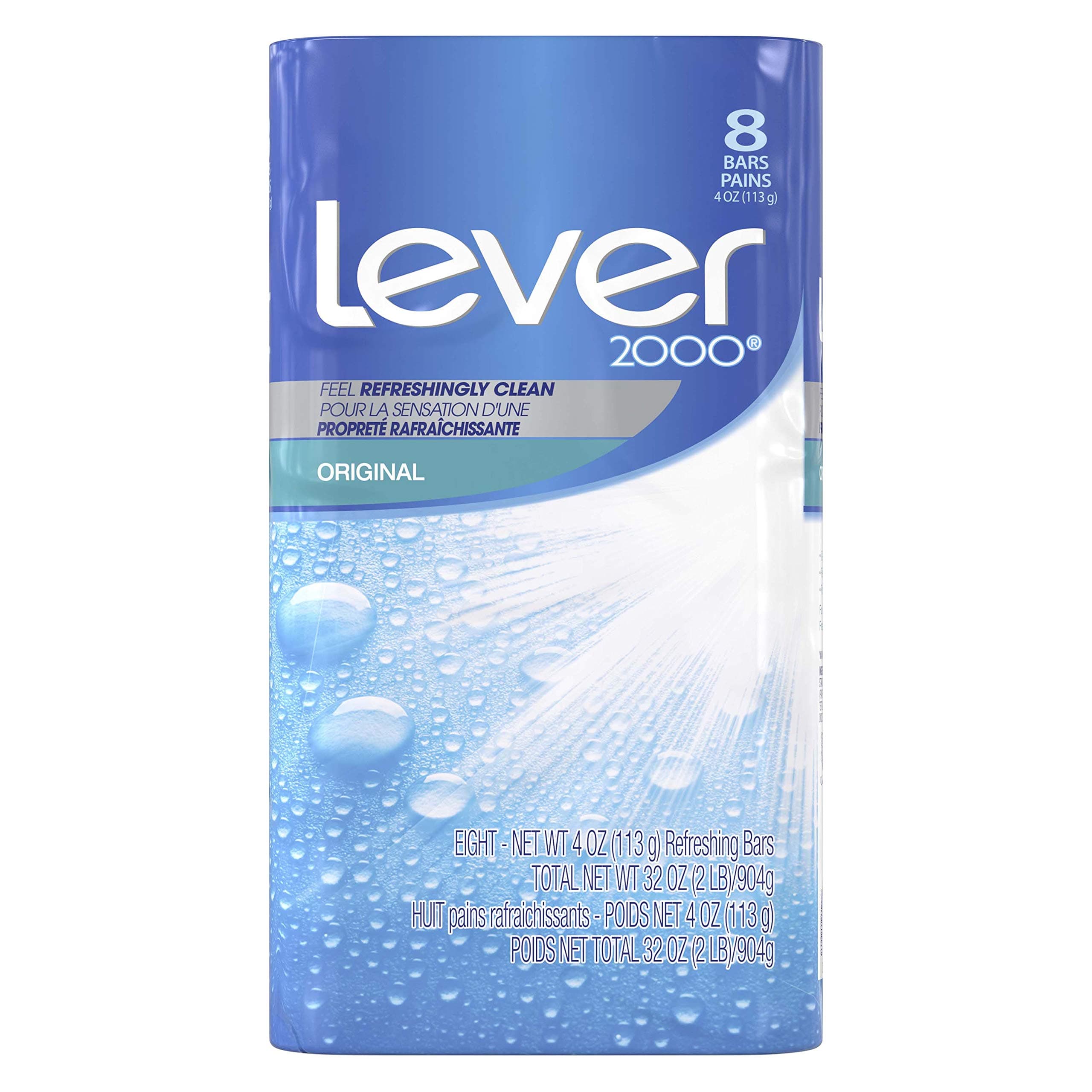 Lever 2000 Bar Soap Refreshing Body Soap and Facial Cleanser Original Effectively Washes Away Bacteria 4 oz 8 Bars