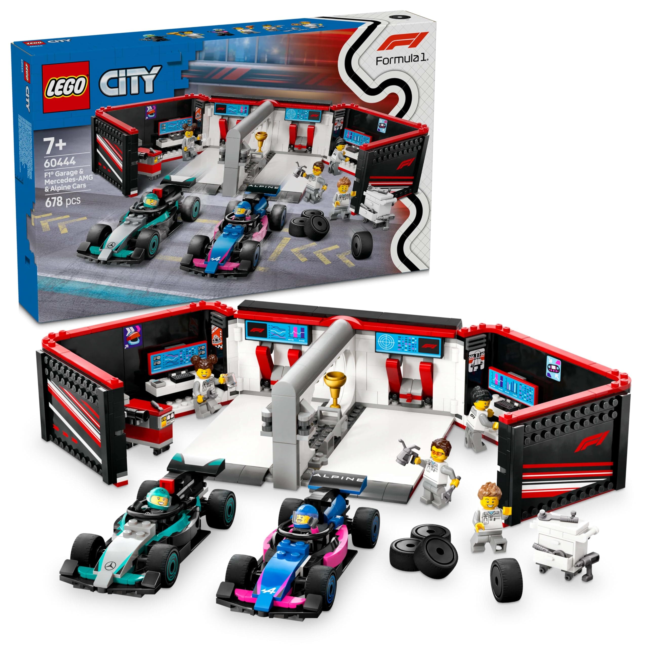 City F1 Garage & Mercedes-AMG & Alpine Cars Toy Playset 60444 Building Blocks Toys for 7+ Gift for Boys and Girls