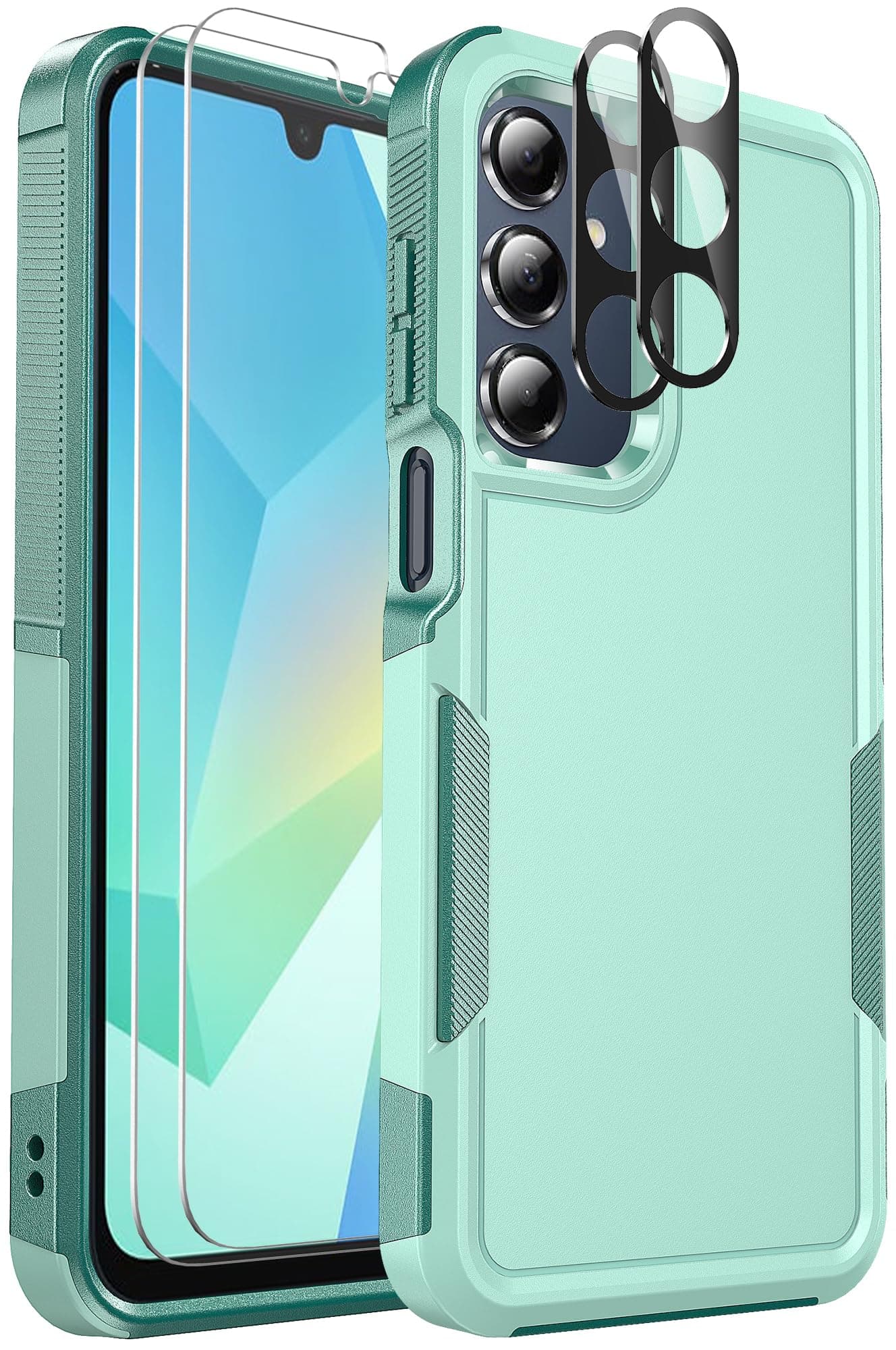for Samsung Galaxy A16 5G Phone Case, [Military Grade Drop Protection] [Glass Screen Protector + Camera Lens Protector] Non-Slip Shockproof case (Teal)