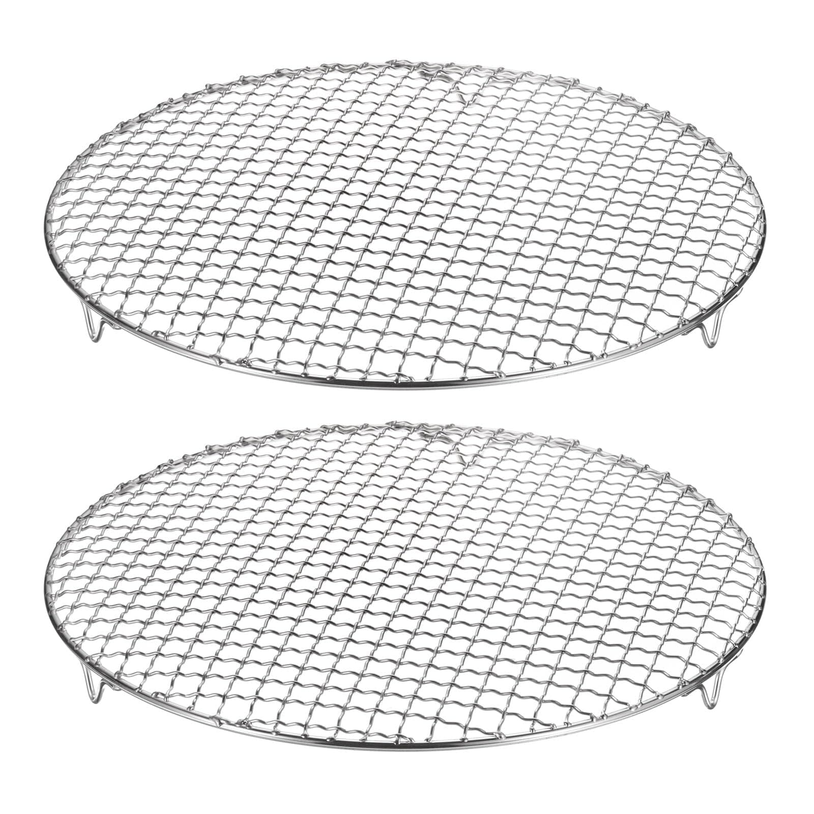 HARFINGTON 2pcs Round Cooking Rack 13-inch 201 Stainless Steel Cross Wire Barbecue Grill Net with 20mm Legs for Cooking Baking Steaming BBQ