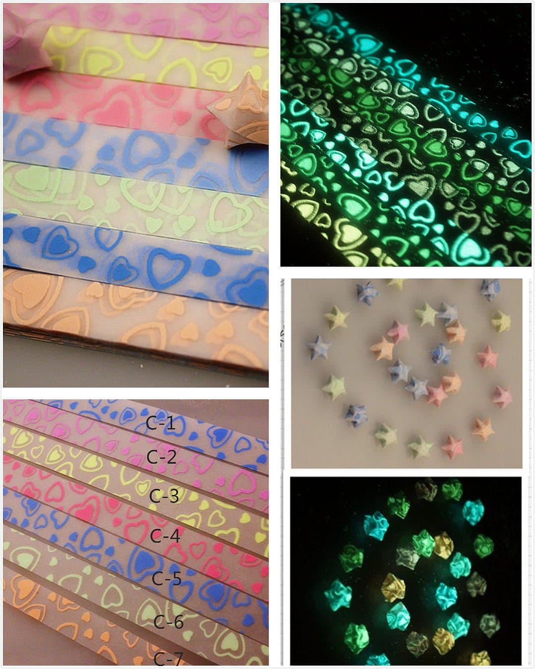 Glow in Dark Lucky Star Origami Folding Plastic Strip Paper Lovely Heart Design ,1order x 1 color,set16