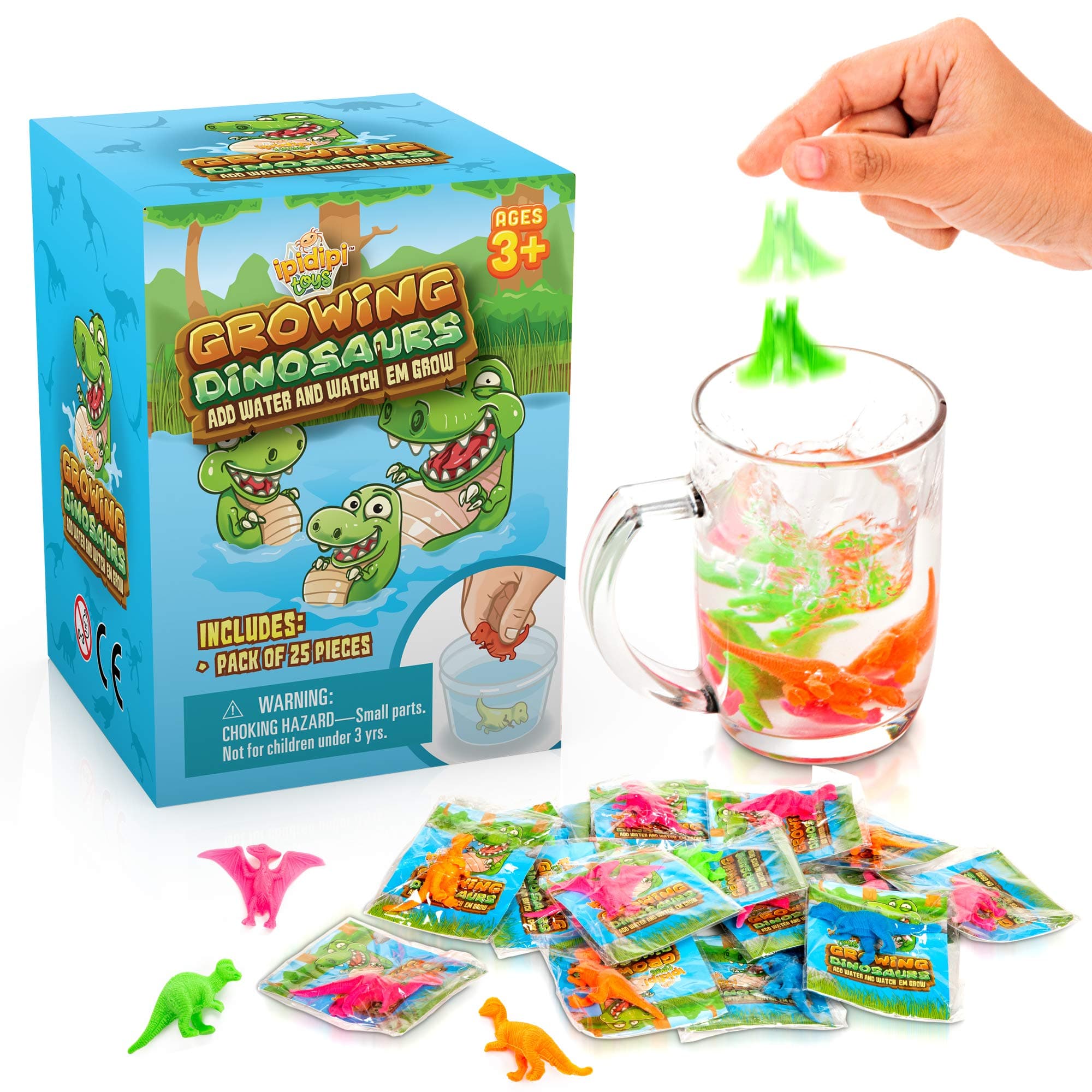 IPIDIPI TOYS Water Growing Dinosaurs – 25-Pack Expandable Dinosaur Toys - Easter Basket Stuffers for Kids, Birthday Party Favors, Goodie Bag Stuffers, Easter Egg Stuffers