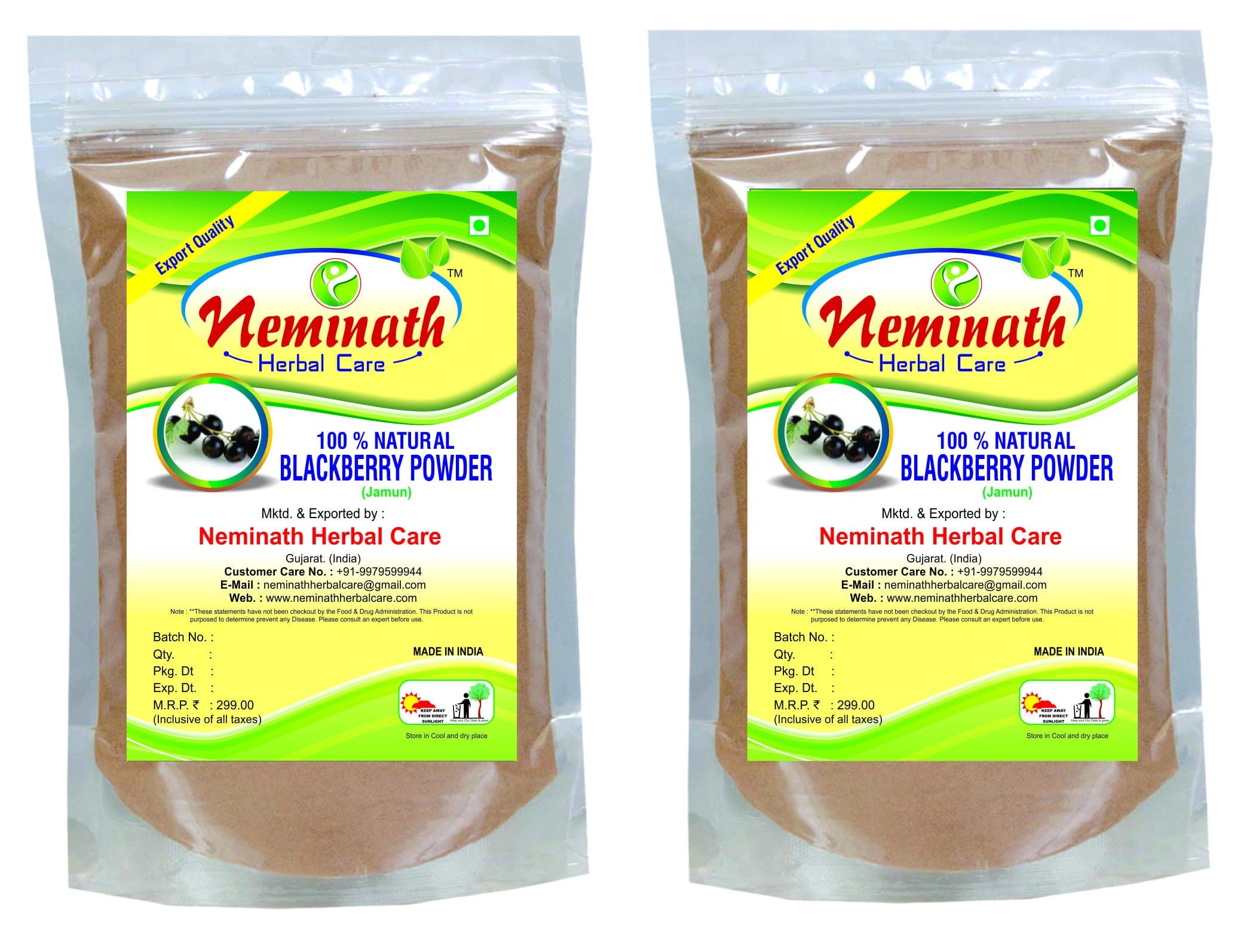 100% Natural Blackberry Seeds (JAMUN) Powder (PACK OF 2) (454g)