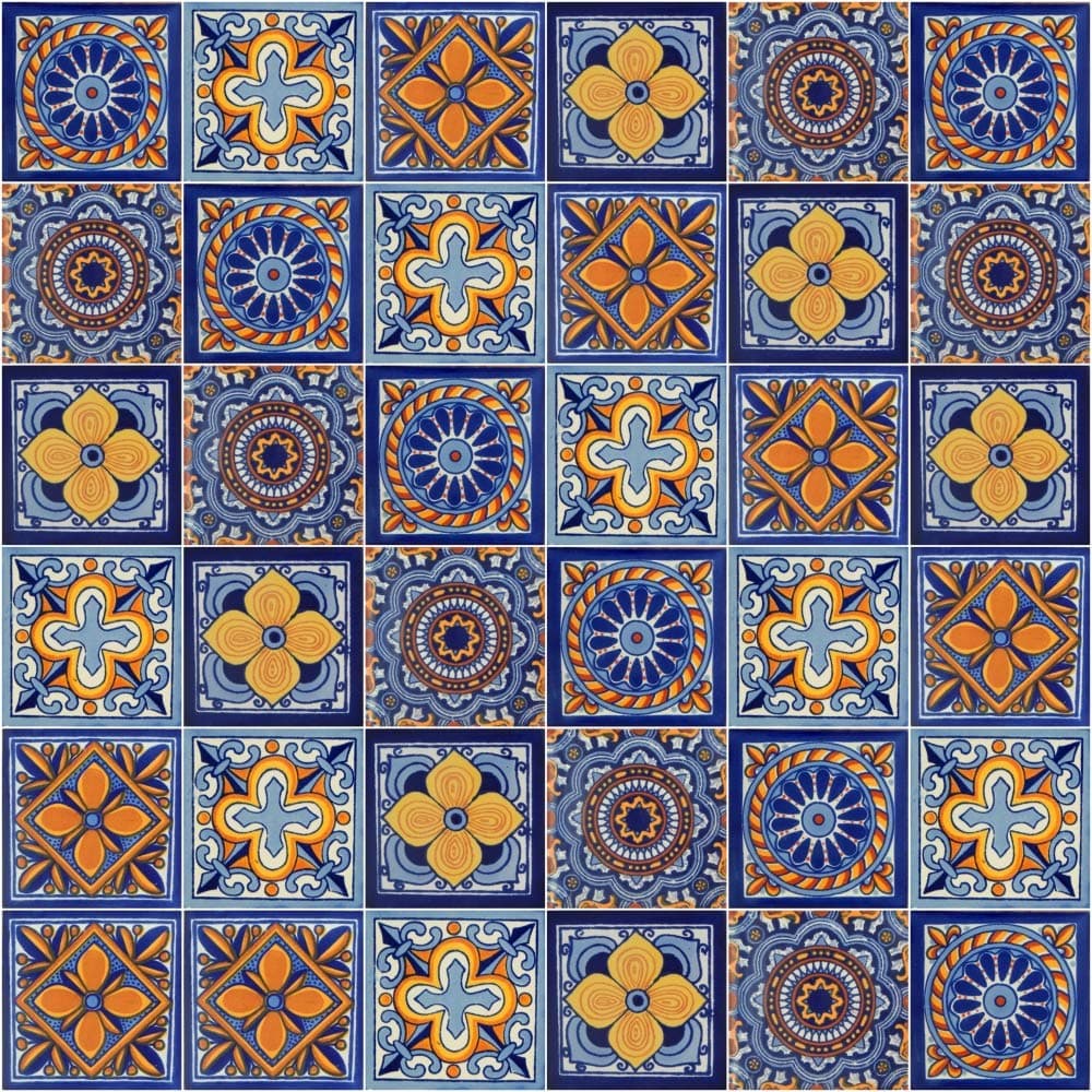 Mexican Tiles Mix Box of 100 Talavera Tiles Hand Painted 5 Colonial Patterns F70