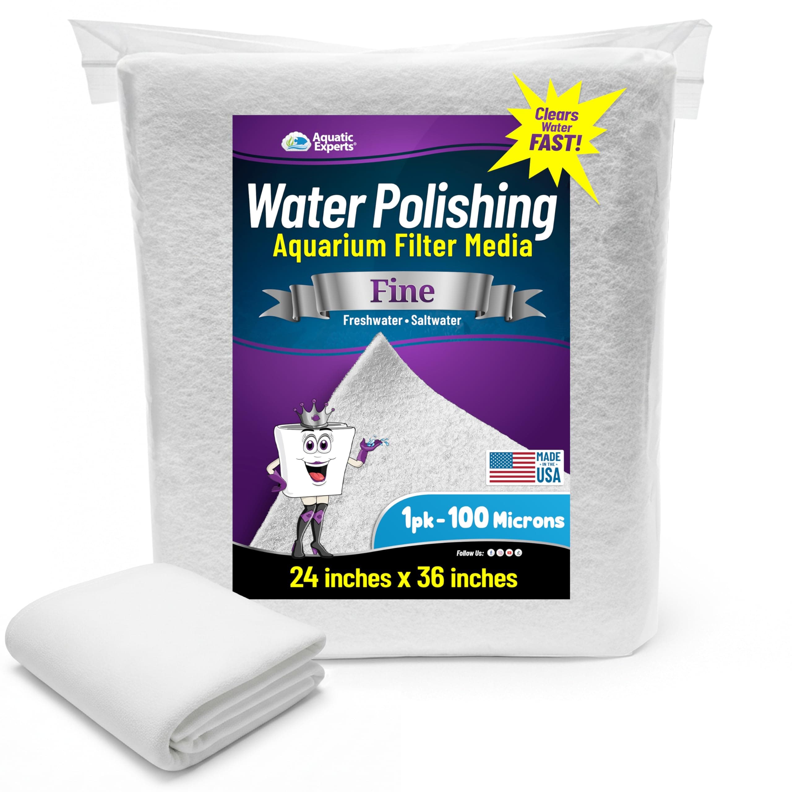 Aquarium Polishing Filter Pad, Water Polishing Pad for Aquarium Filters, Filter Floss for Fish Tank Filters, (100 Micron, 24" x 36" - 1 Pack)