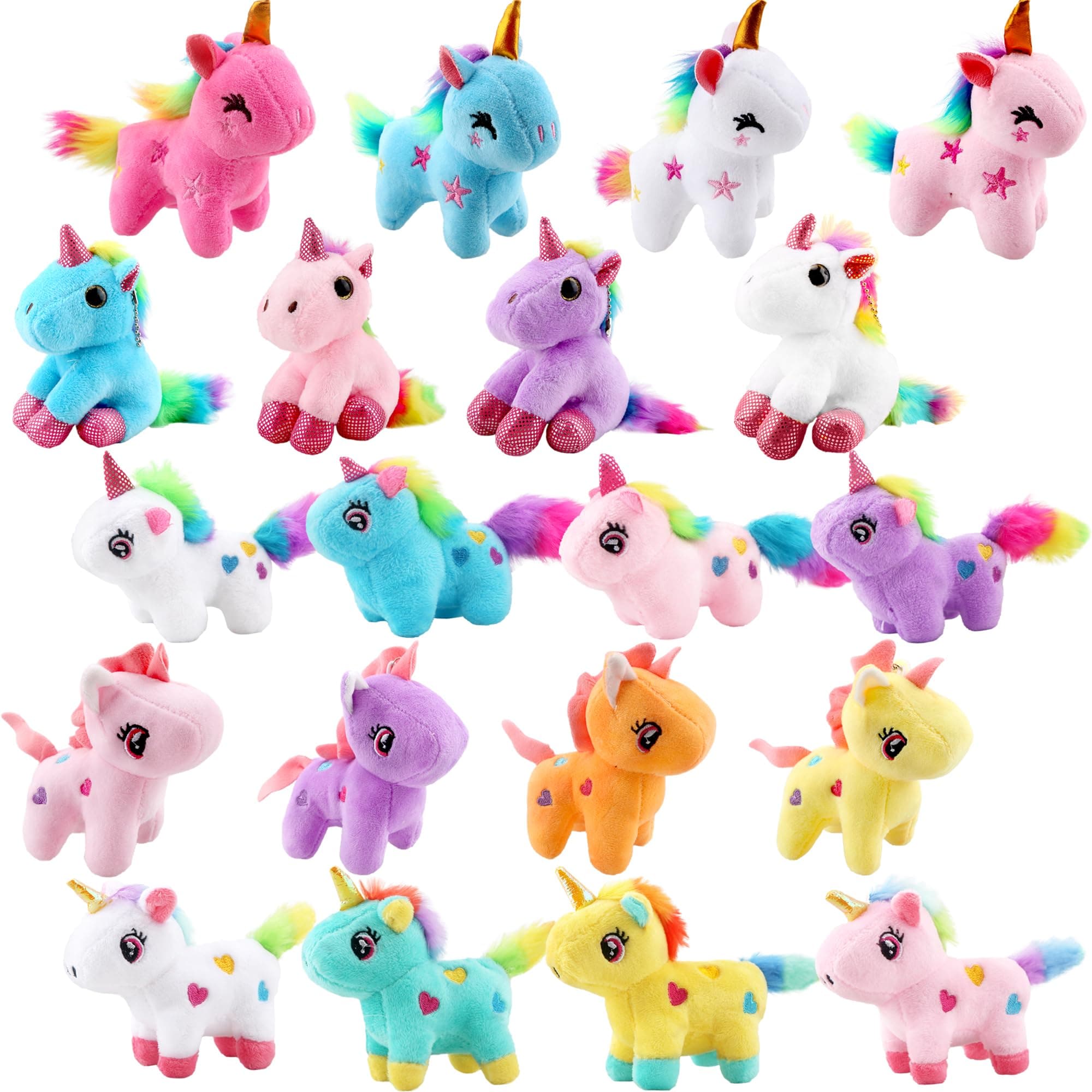 20 Pack Mini Plush Unicorn Stuffed Animal Set Small Stuffed Unicorn Animal Toys Bulk for Christmas Easter Wedding Birthday Party Favor Gift Goodie Bag Stuffer