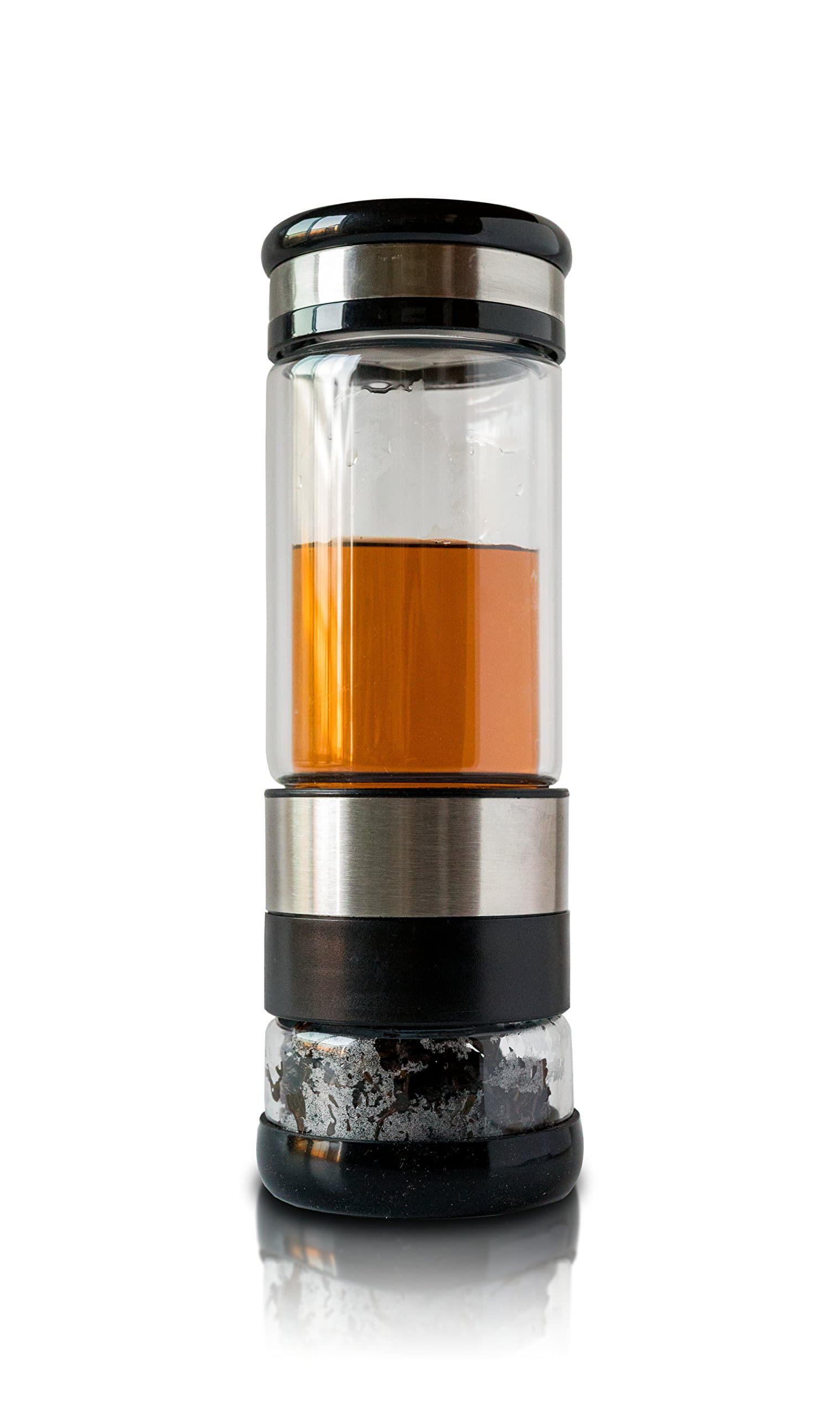 Dual Chamber and Double Wall Insulated Borosilicate Glass Tumbler for Tea, Black