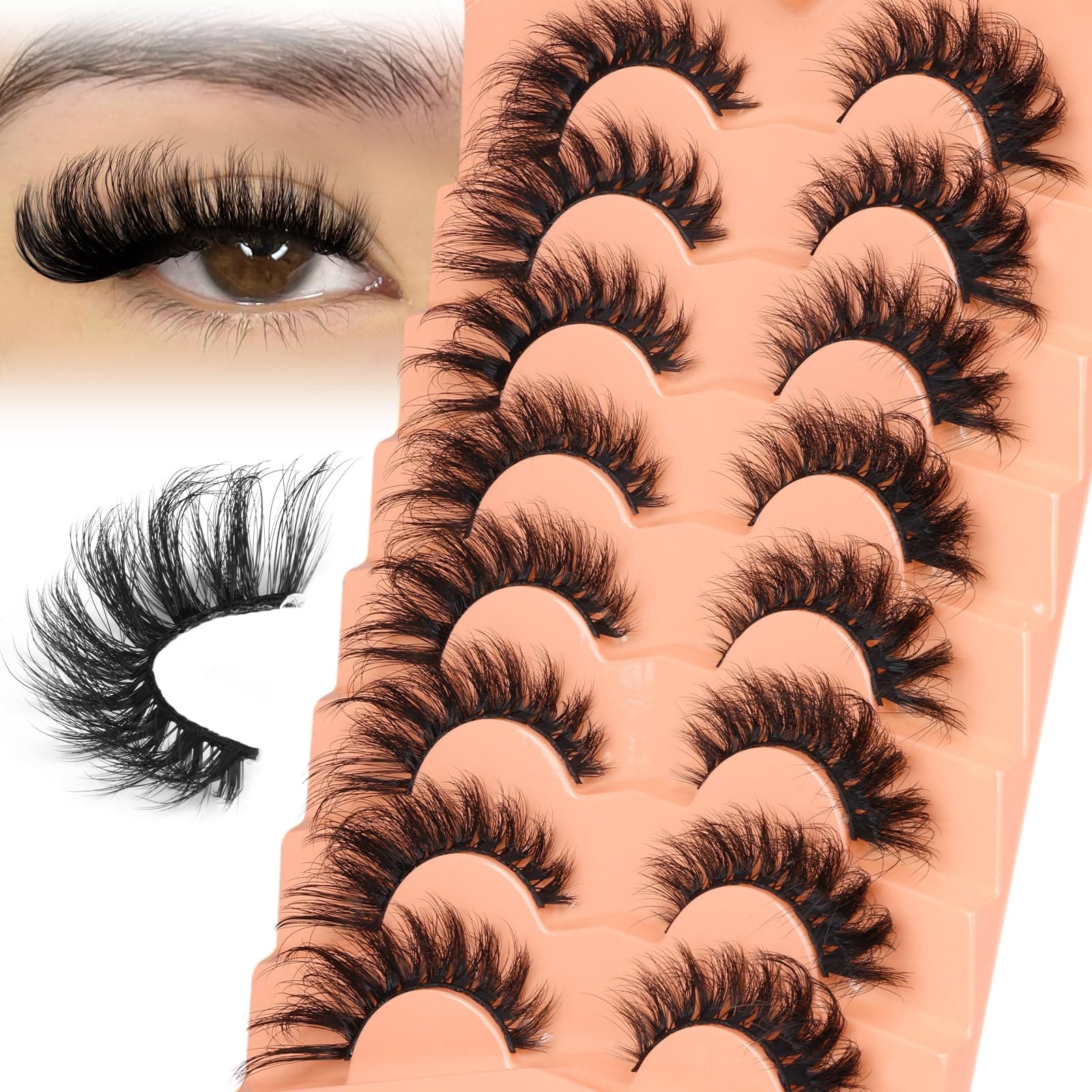 Mink Lashes Cat Eye Lashes Volume Fox Eye False Eyelashes Lashes Natural 6D D-Curly Volume Fake Eyelashes Soft Handmade Lashes that Look Like Extensions Lashes Pack