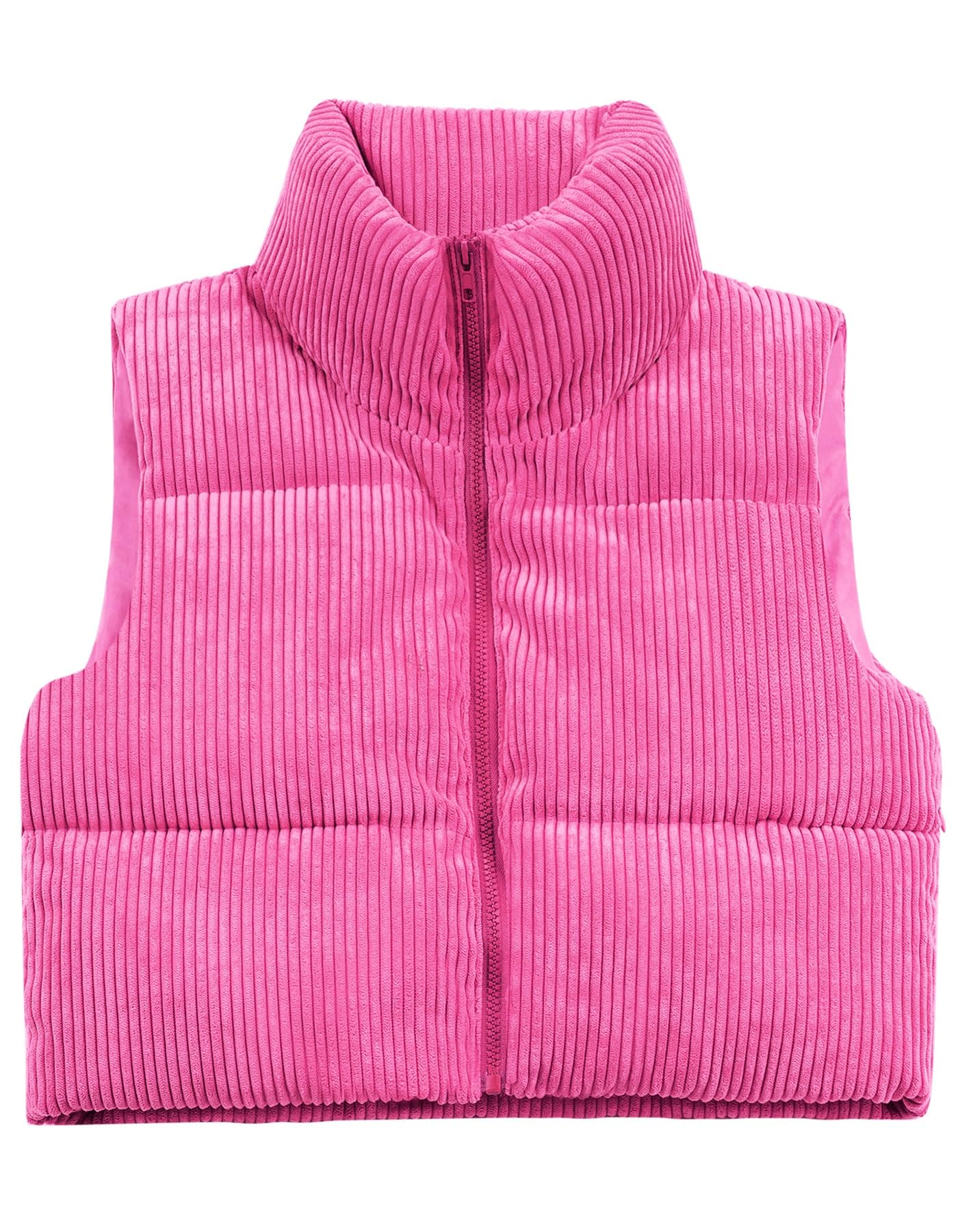 Women's Cropped Puffer Vest Winter Sleeveless Warm Outerwear Vests Lightweight Corduroy Coat with Invisible Pockets
