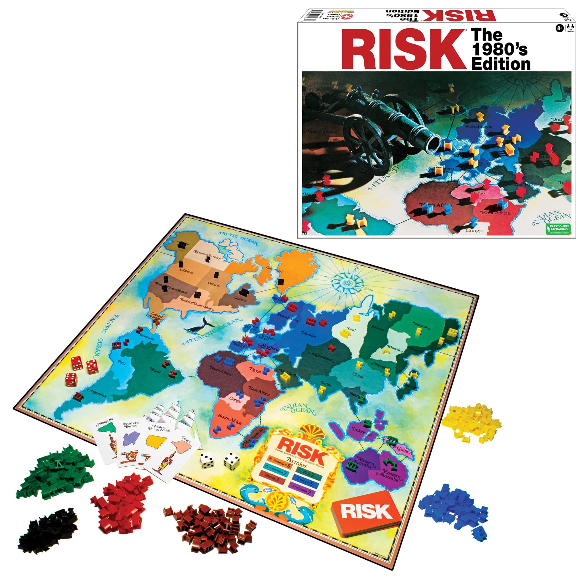 Winning Moves Risk The 1980's Edition With Original 1980's Artwork and Components Games USA, Strategy Board Game of World for 2 to 6 Players, Ages 8+