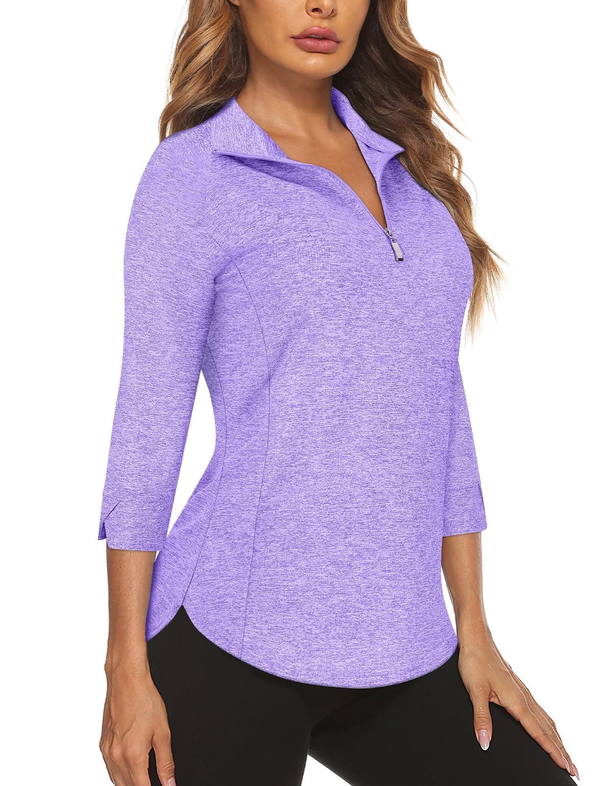 Cucuchy Style Womens Golf Shirt 3/4 Sleeve Quarter Zip Workout Tennis Tops Quick Dry UPF 50+ Shirts