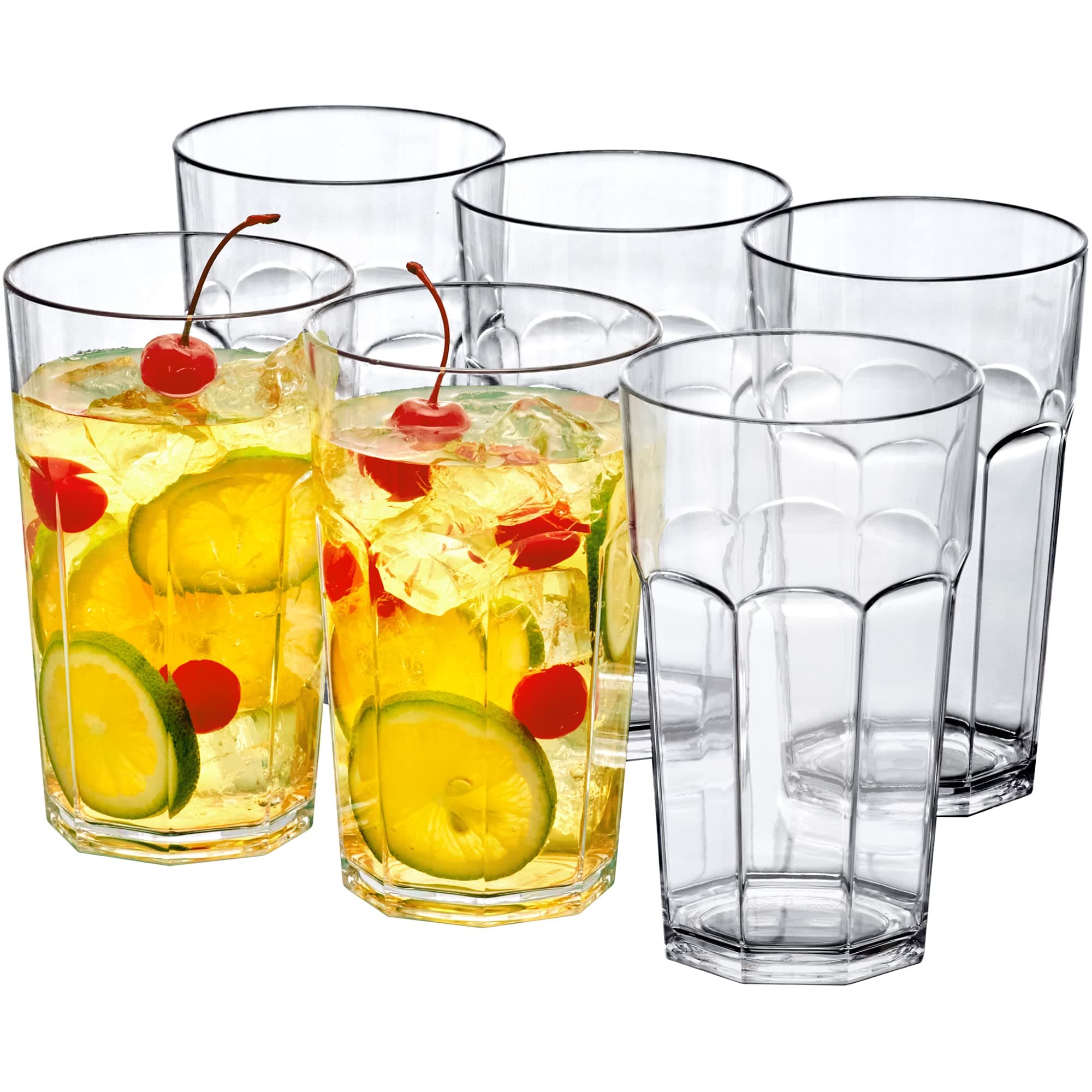 Amazing AbbyAffinity - 20-Ounce Plastic Tumblers (Set of 6), Plastic Drinking Glasses, All-Clear Reusable Plastic Cups, Stackable, BPA-Free, Shatter-Proof, Dishwasher-Safe
